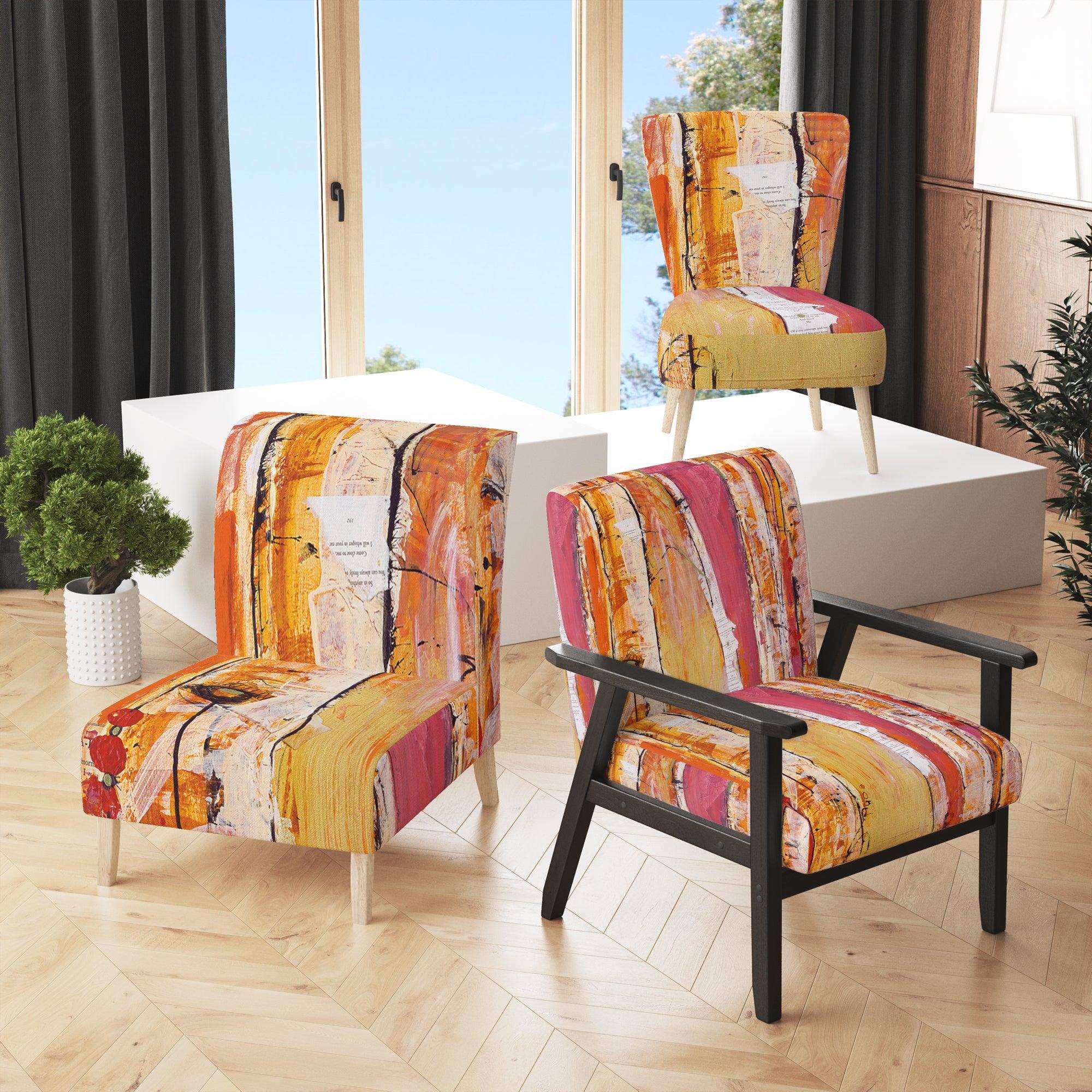 Orange Glam Natural Wood Traditional Accent Chair