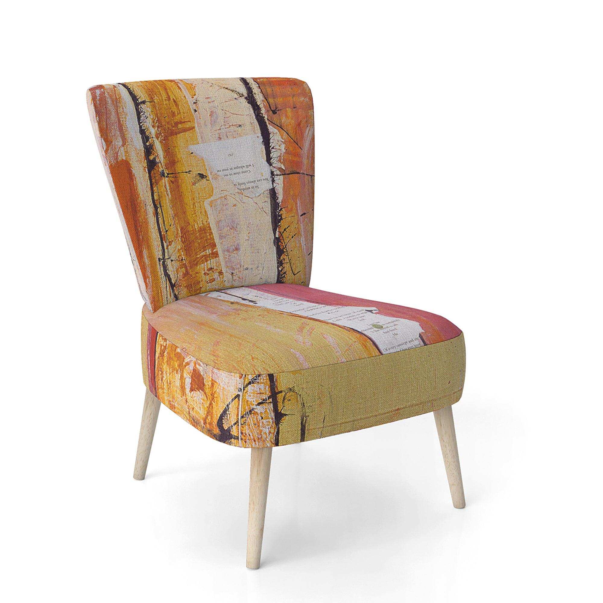 Orange Glam Natural Wood Traditional Accent Chair