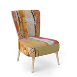 Orange Glam Natural Wood Traditional Accent Chair