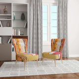 Orange Glam Natural Wood Traditional Accent Chair