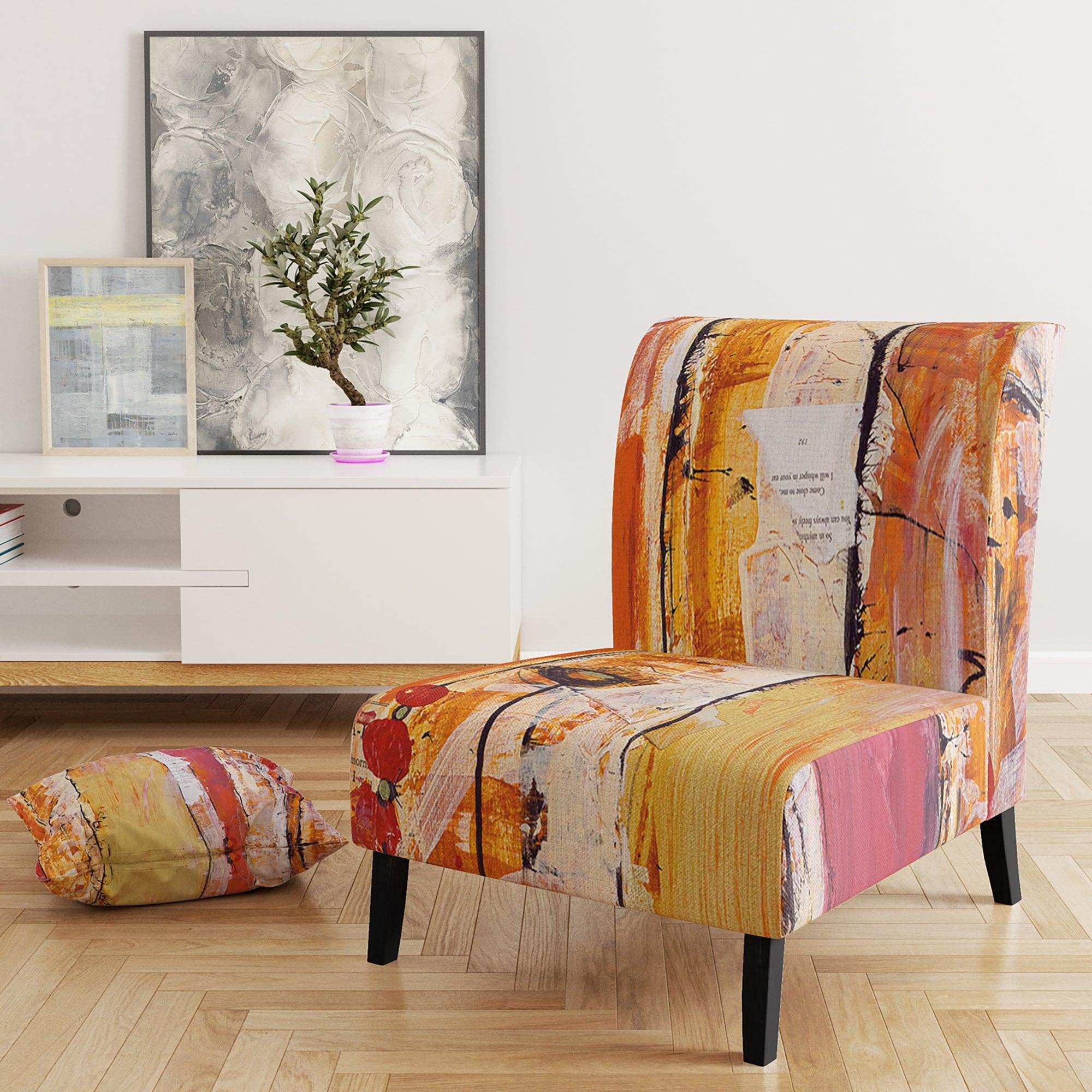 Orange Glam Natural Wood Traditional Accent Chair