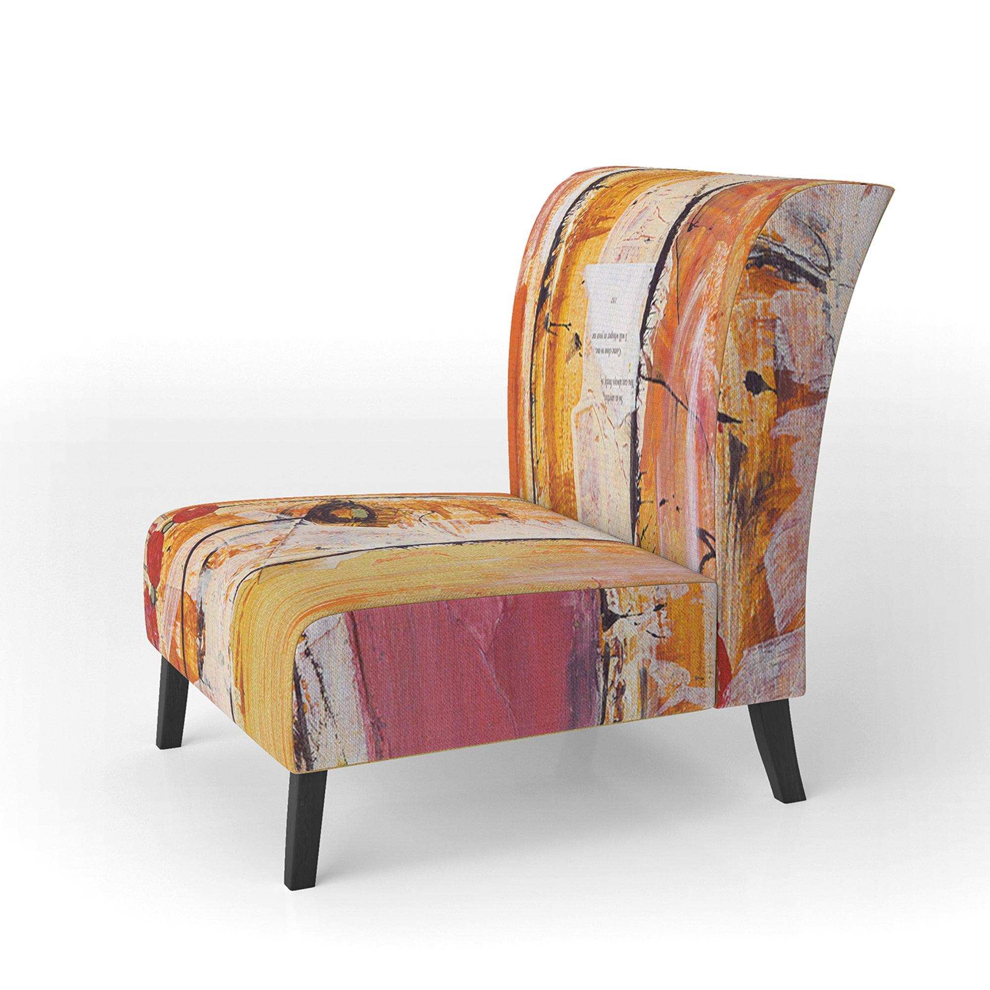 Orange Glam Natural Wood Traditional Accent Chair