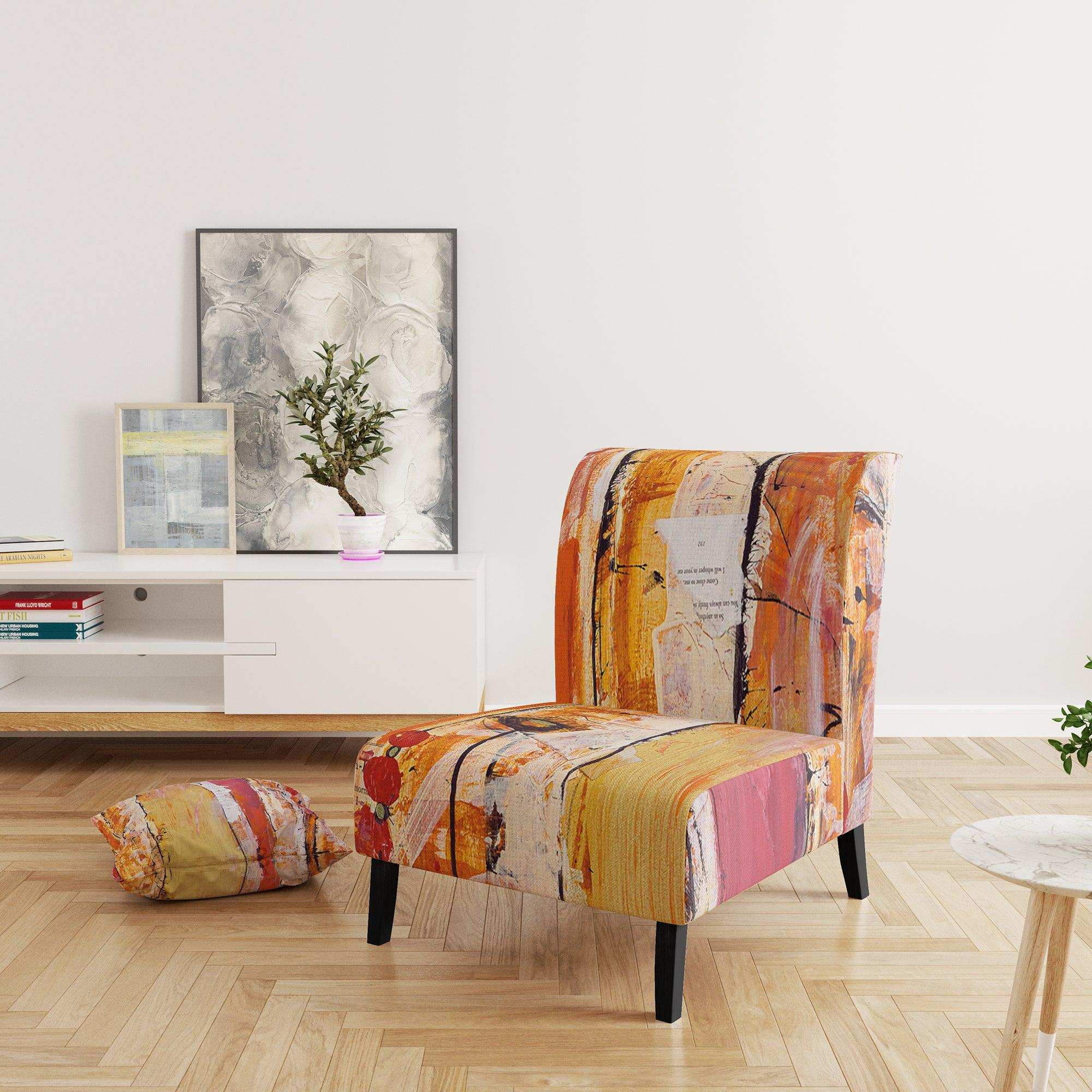 Orange Glam Natural Wood Traditional Accent Chair