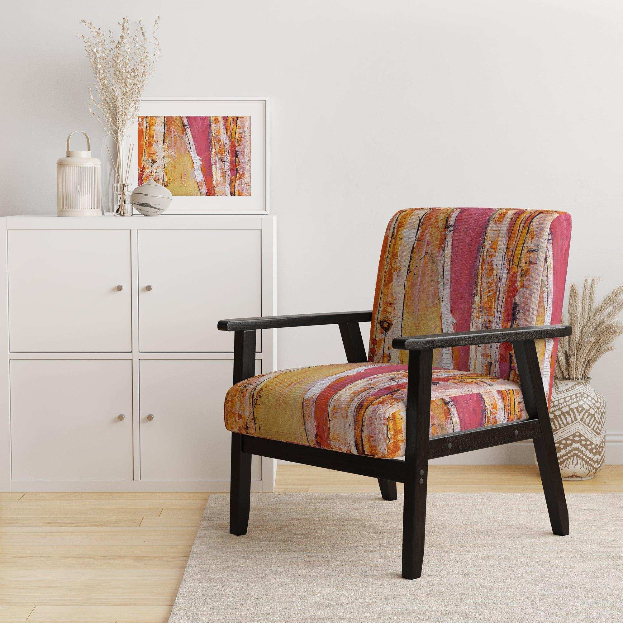 Orange Glam Natural Wood Traditional Accent Chair