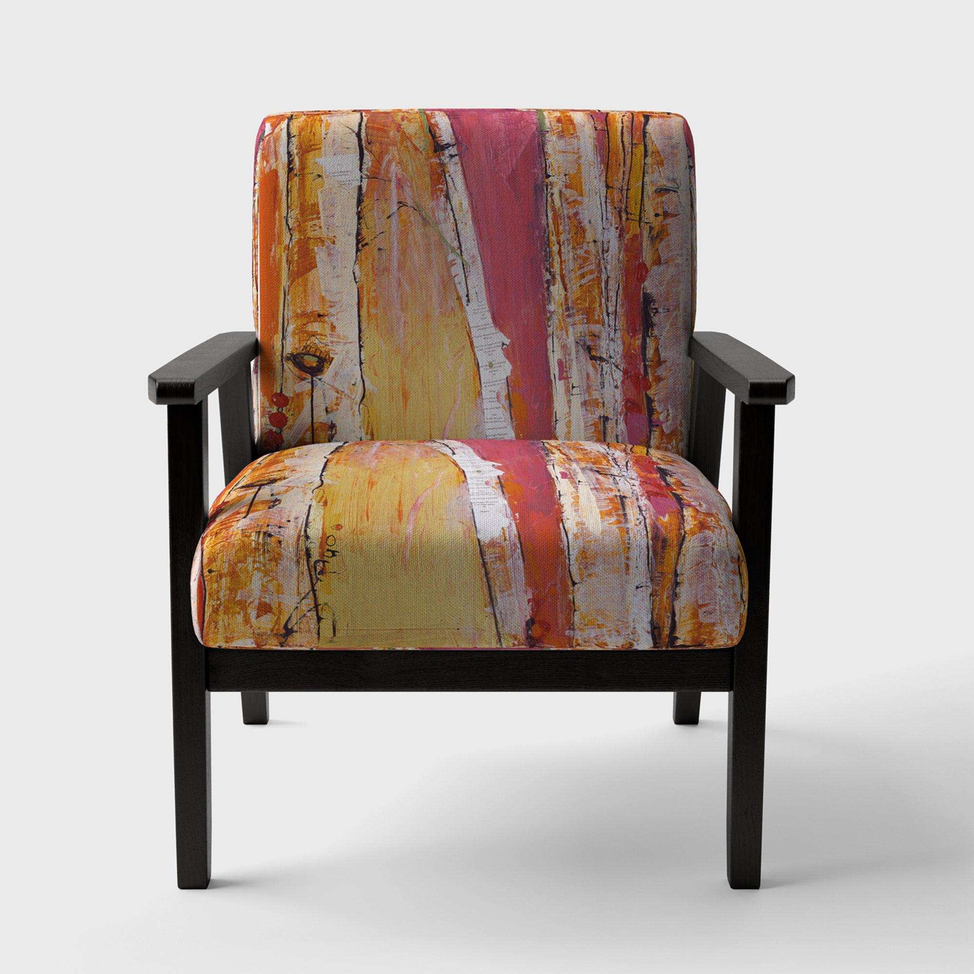 Orange Glam Natural Wood Traditional Accent Chair