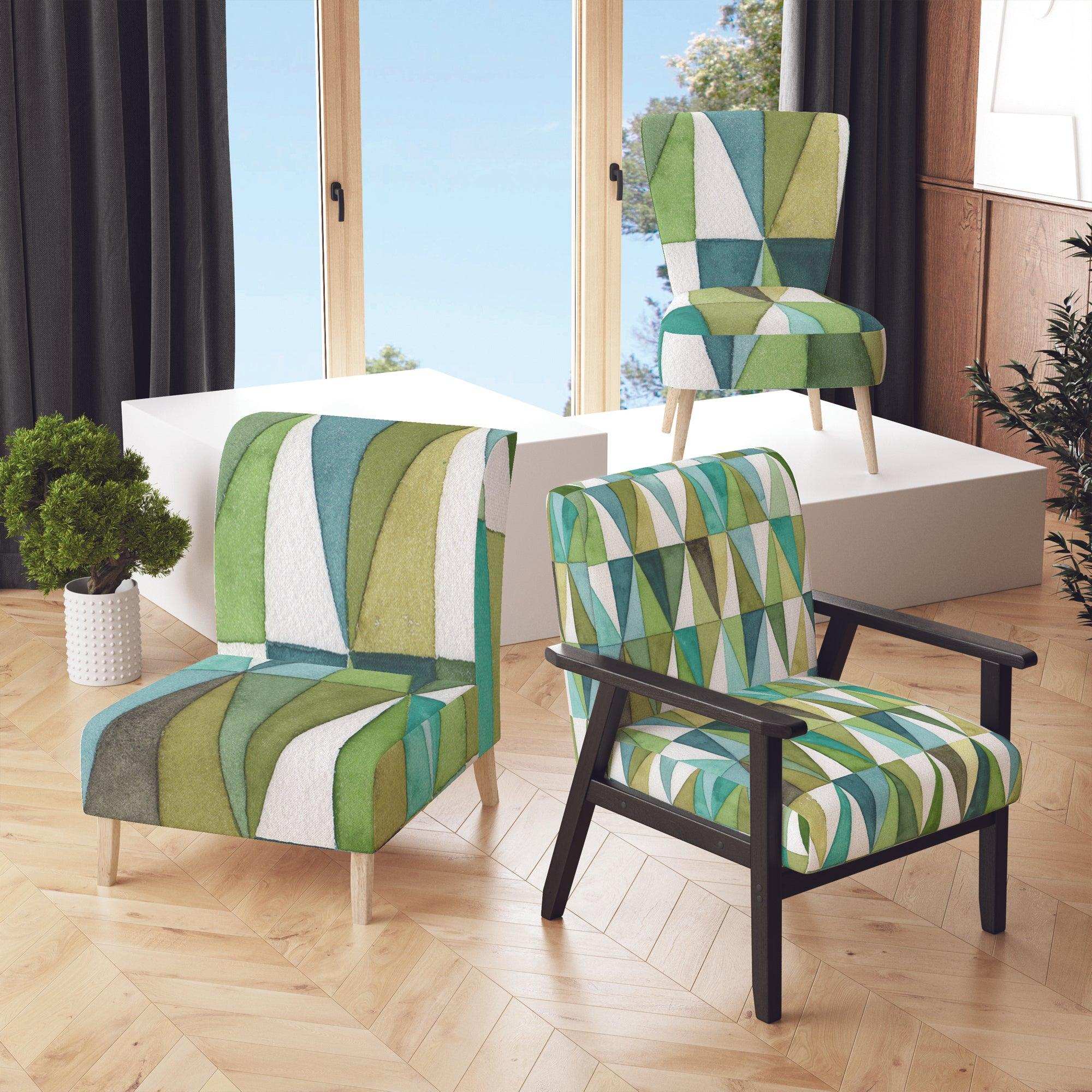 geometric Green Triangle III Mid-Century Accent Chair