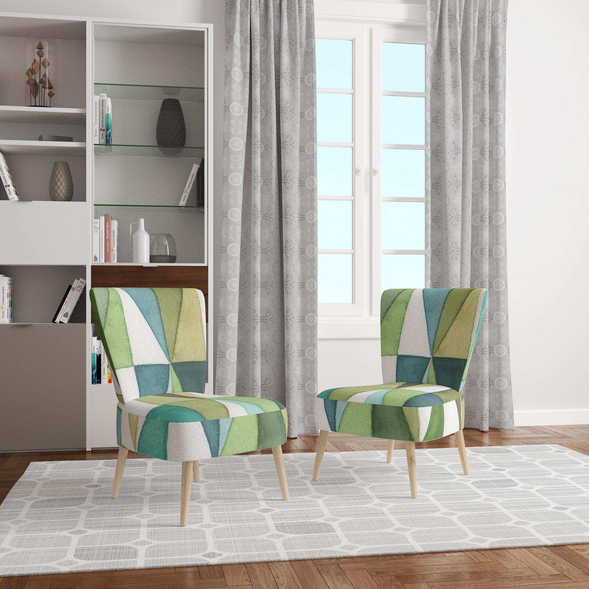 geometric Green Triangle III Mid-Century Accent Chair