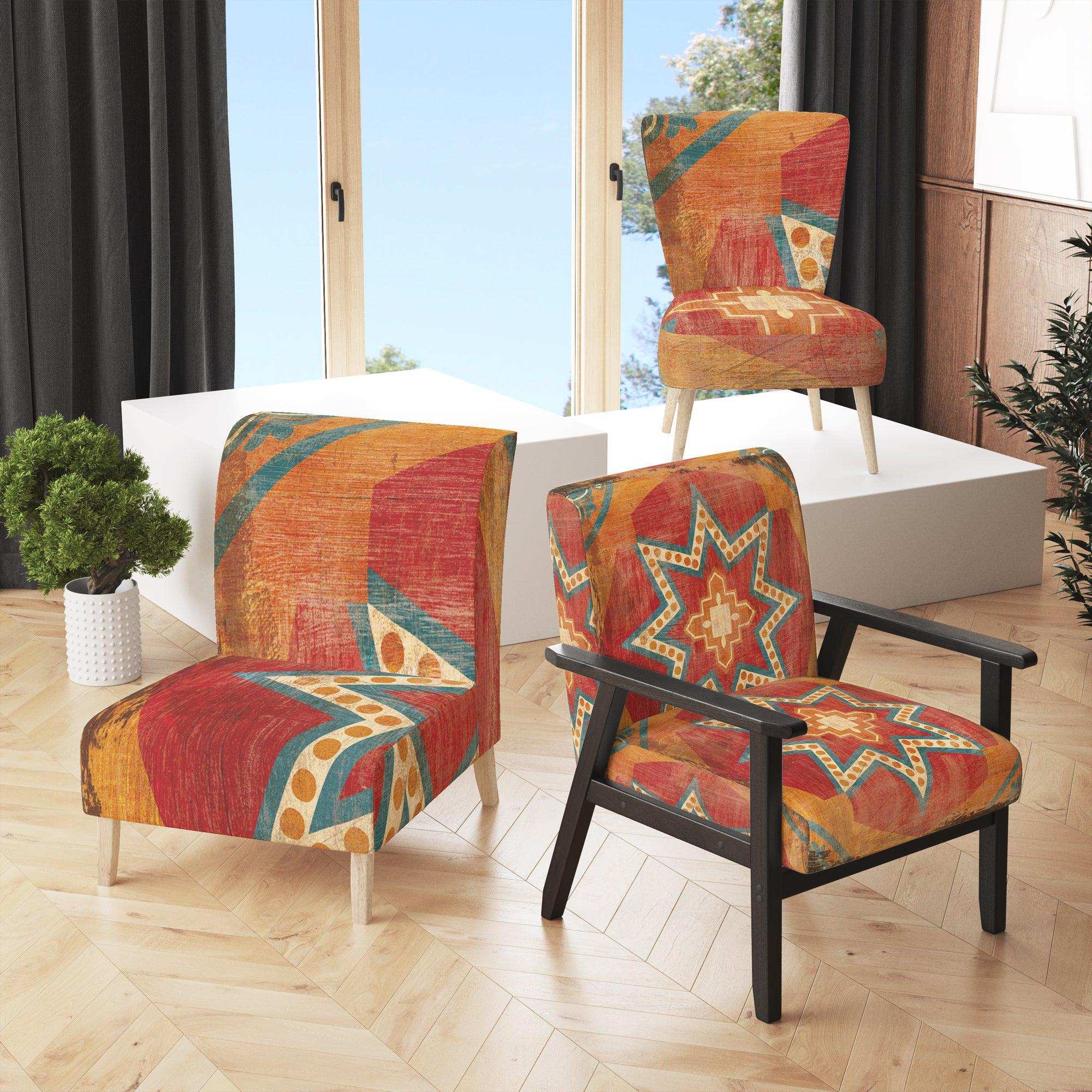 Moroccan Orange Tiles Collage I Bohemian Chic Accent Chair