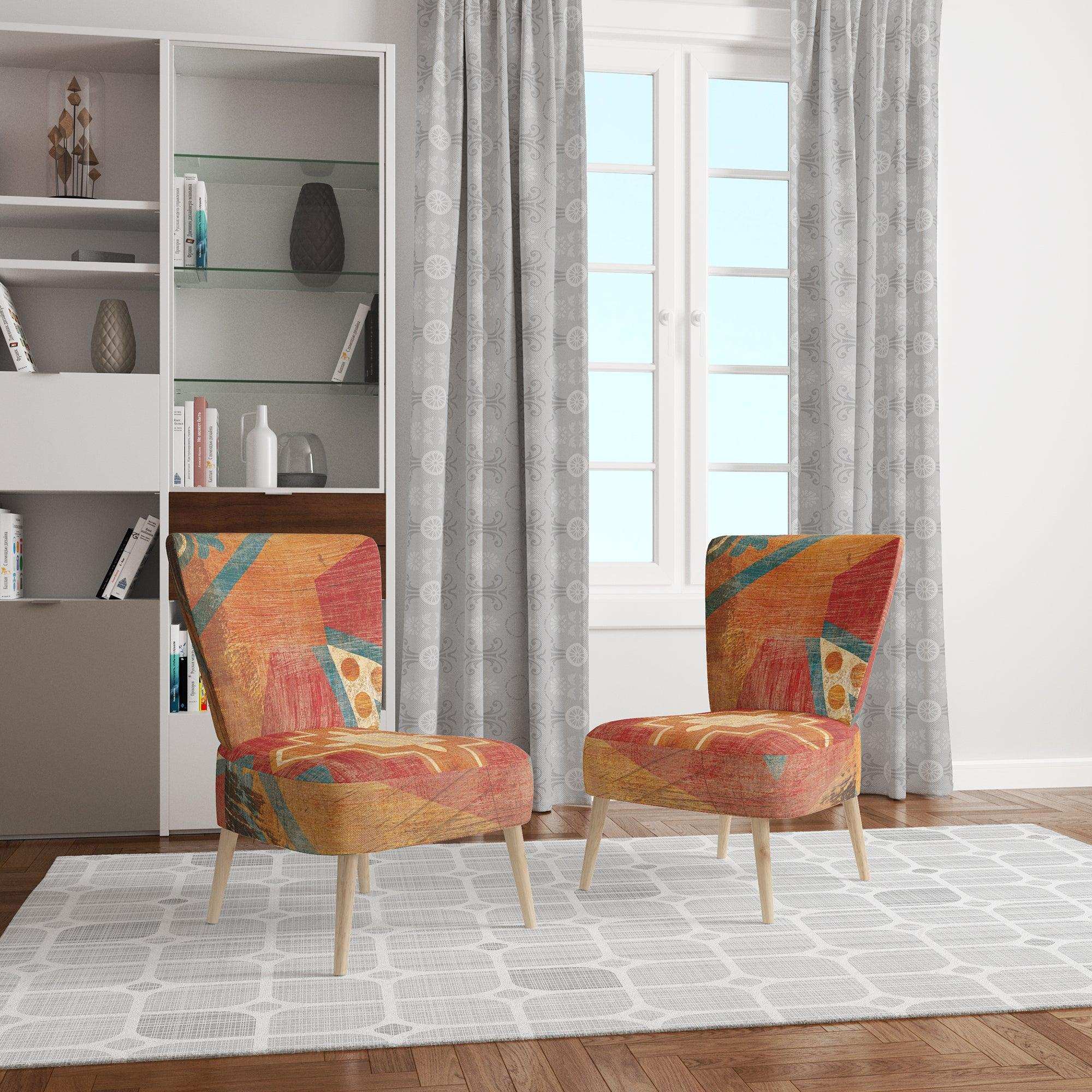 Moroccan Orange Tiles Collage I Bohemian Chic Accent Chair