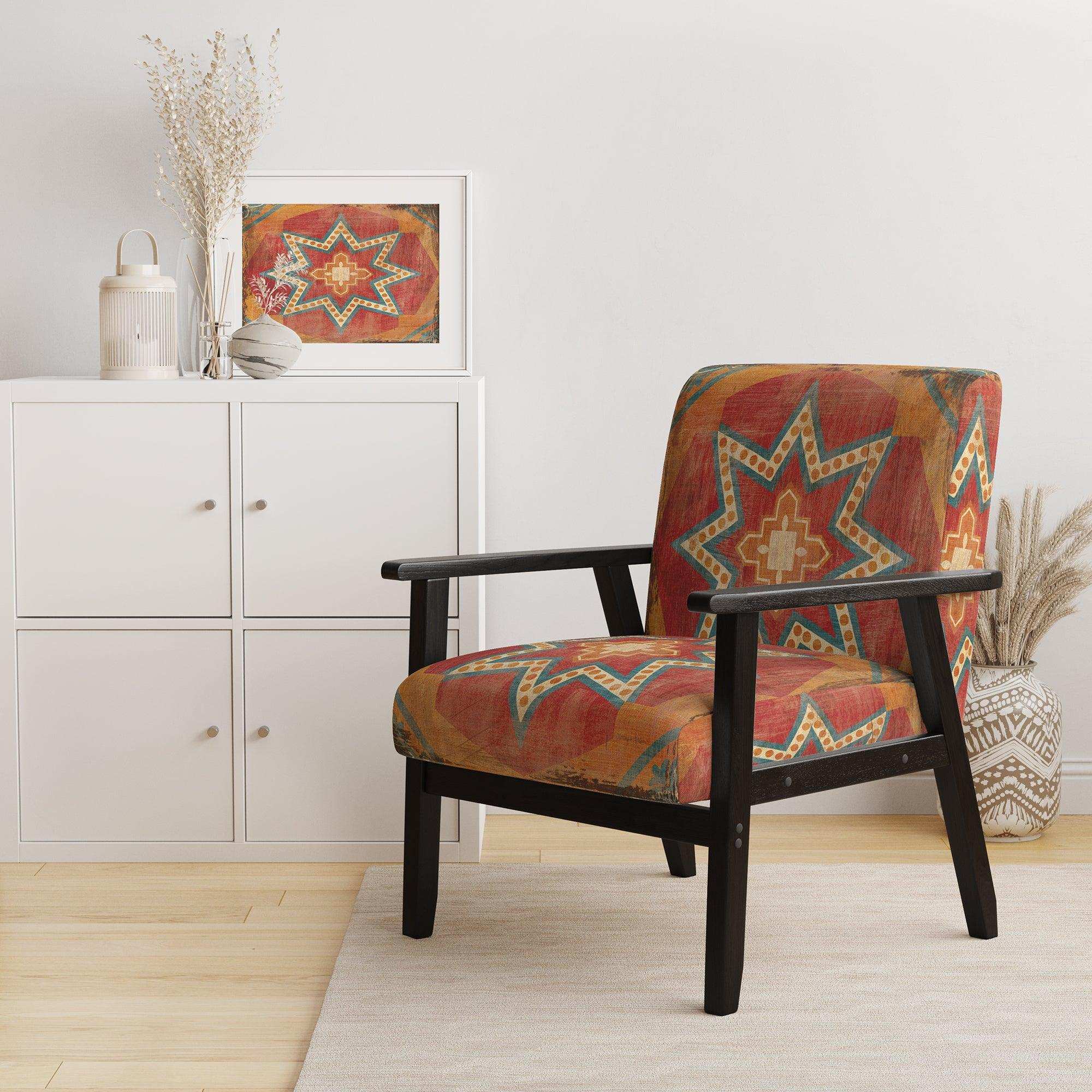 Moroccan Orange Tiles Collage I Bohemian Chic Accent Chair