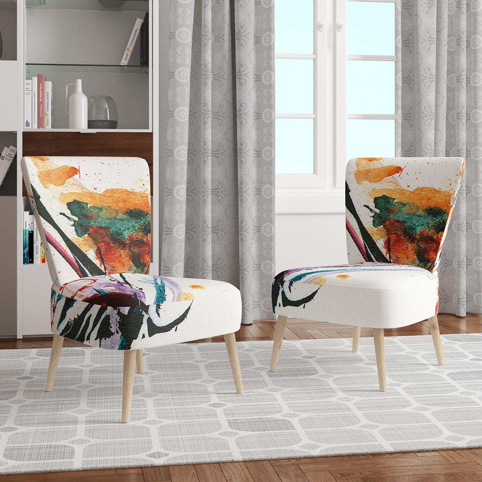 Abstract Orange Flowers Traditional Accent Chair Side Chair