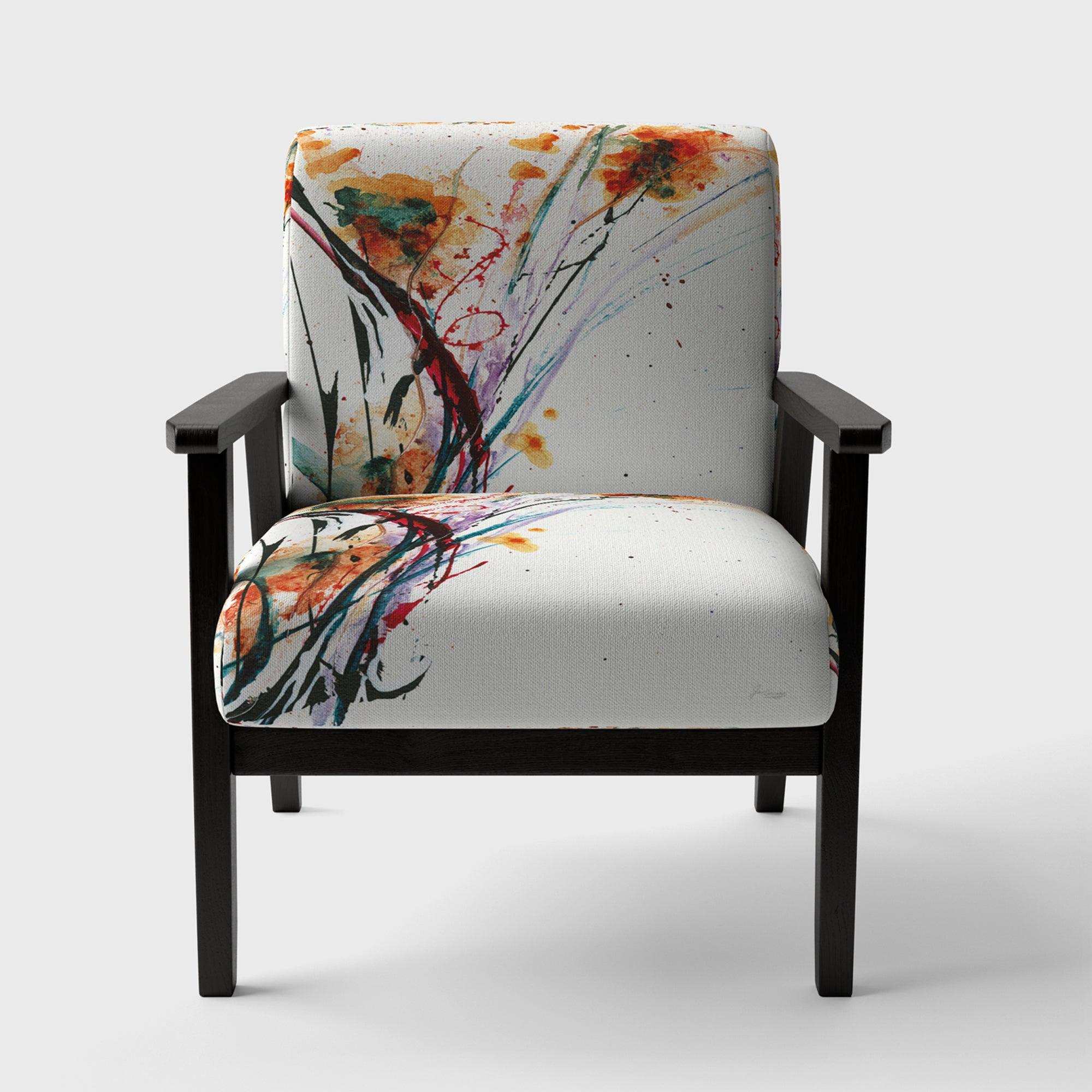 Abstract Orange Flowers Traditional Accent Chair Arm Chair