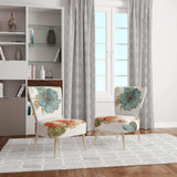 Cottage Bird on Orange Flower Twig Traditional Accent Chair