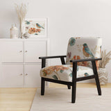Cottage Bird on Orange Flower Twig Traditional Accent Chair