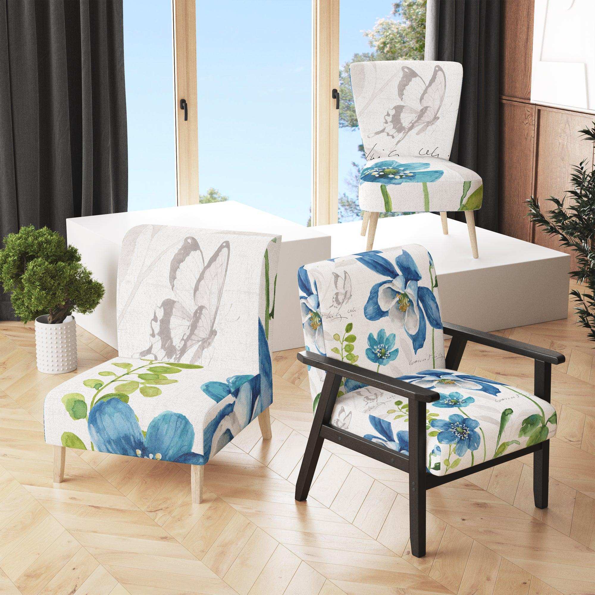 Blue Columbine Flowers With Butterfly Cabin & Lodge Accent Chair