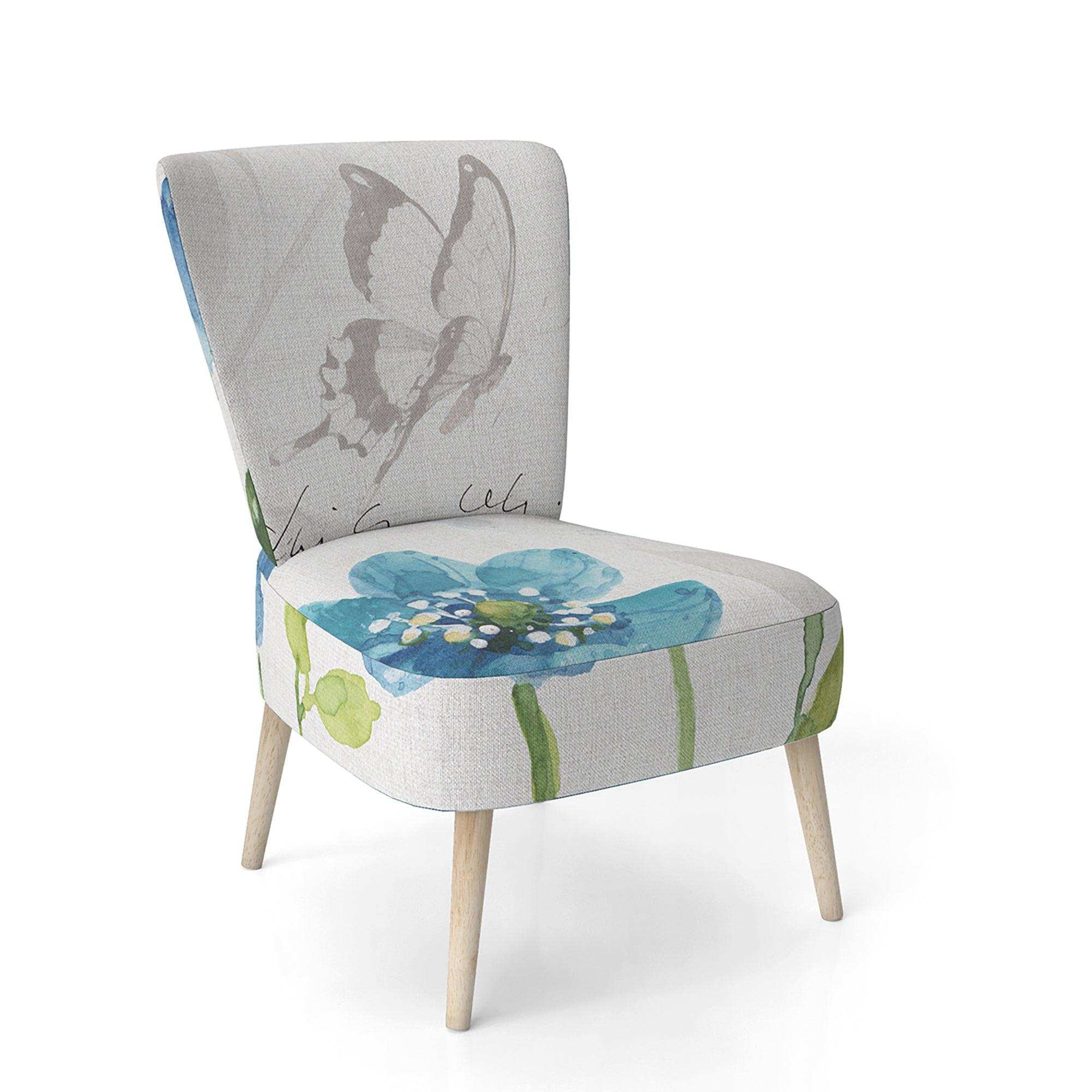 Blue Columbine Flowers With Butterfly Cabin & Lodge Accent Chair
