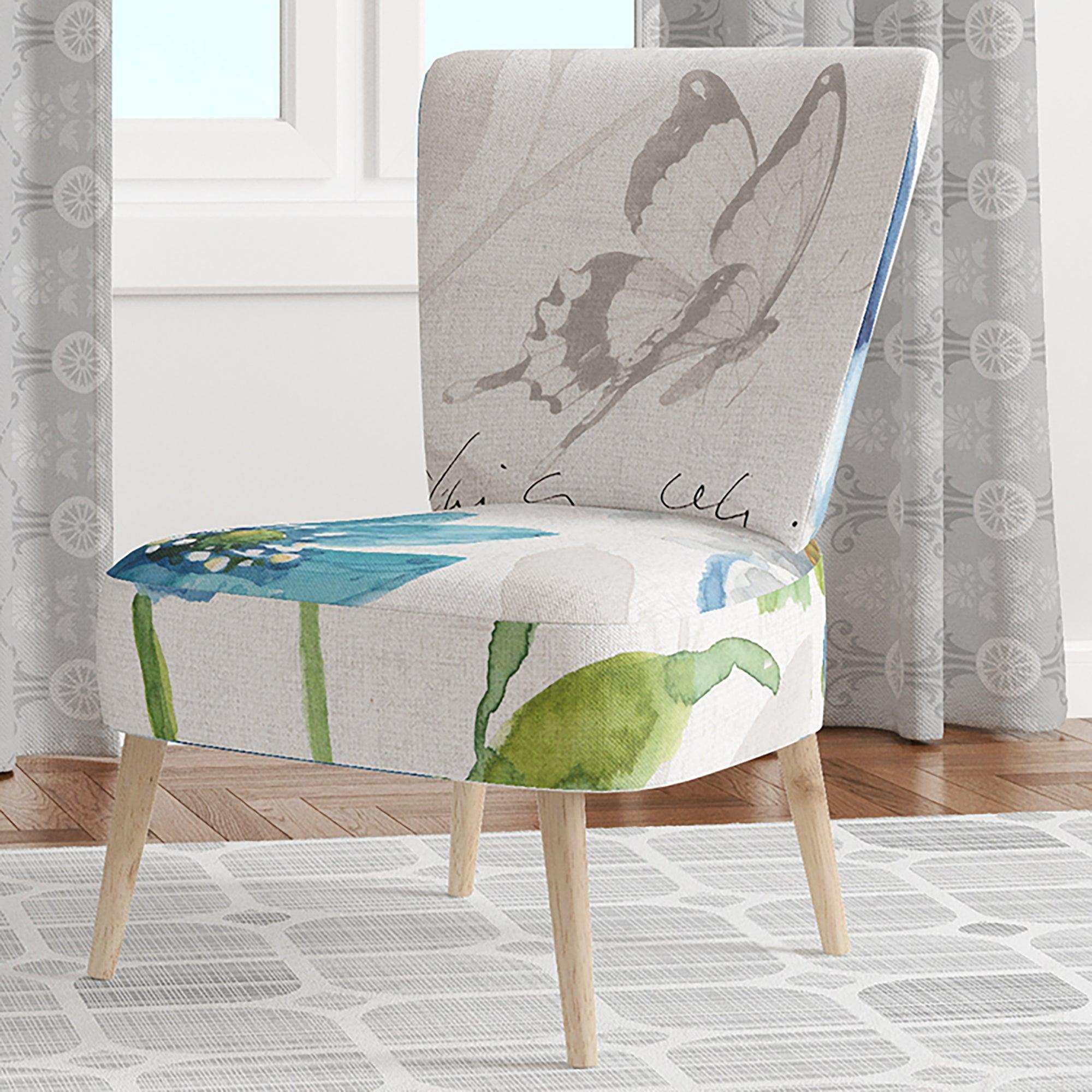 Blue Columbine Flowers With Butterfly Cabin & Lodge Accent Chair