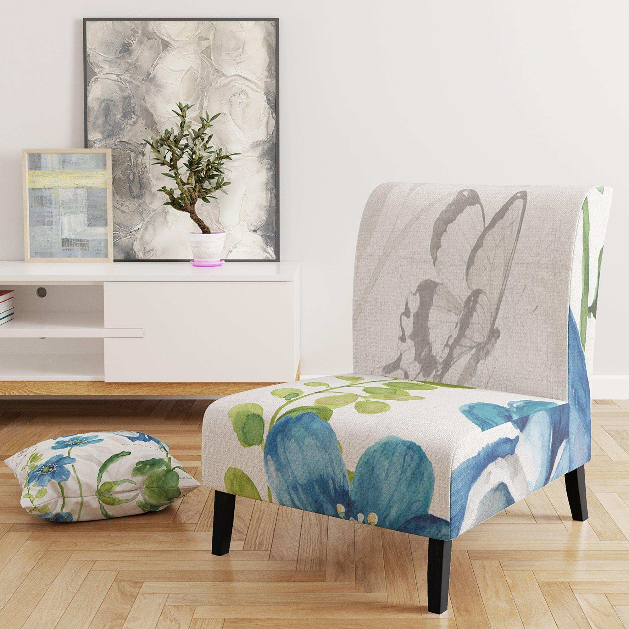 Blue Columbine Flowers With Butterfly Cabin & Lodge Accent Chair