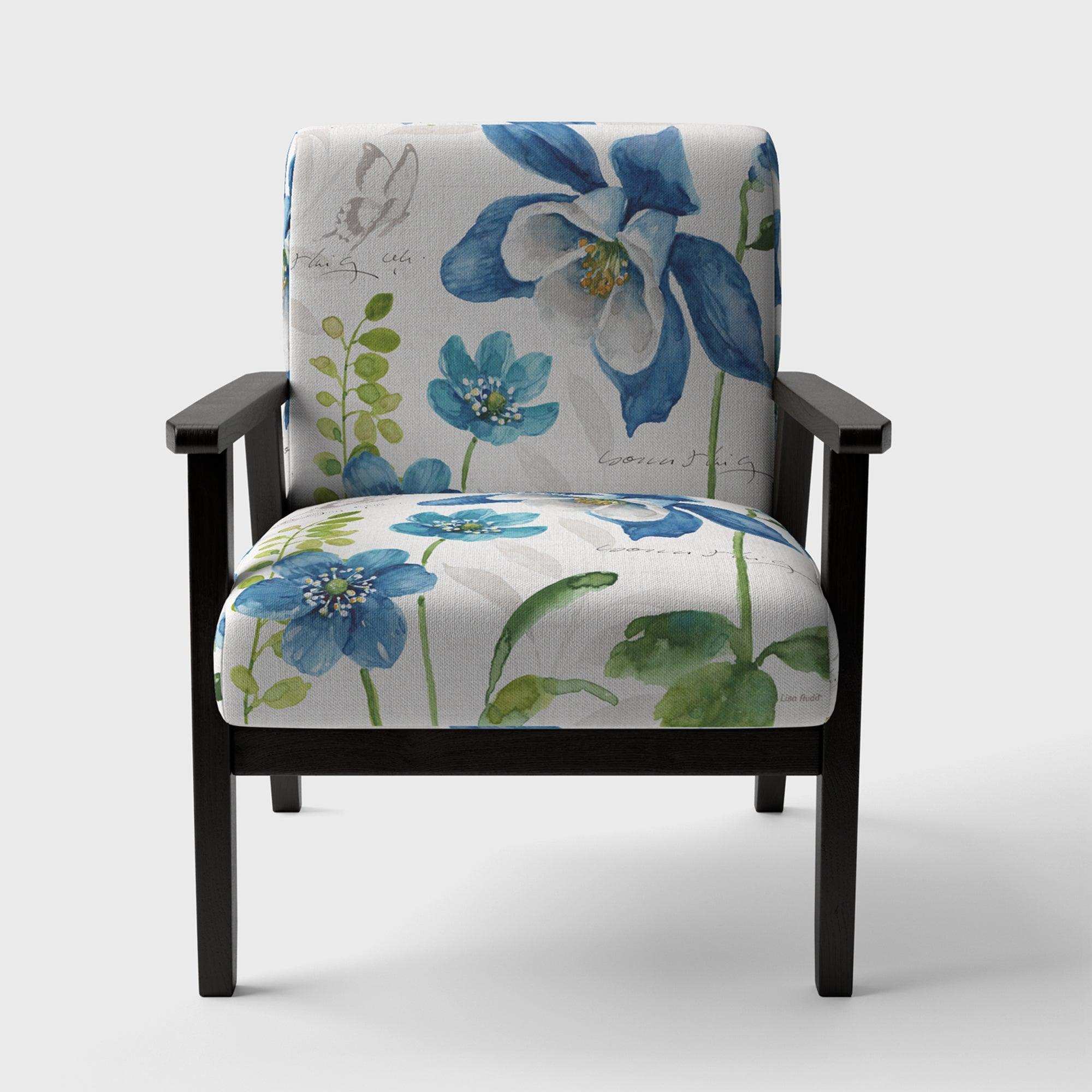 Blue Columbine Flowers With Butterfly Cabin & Lodge Accent Chair