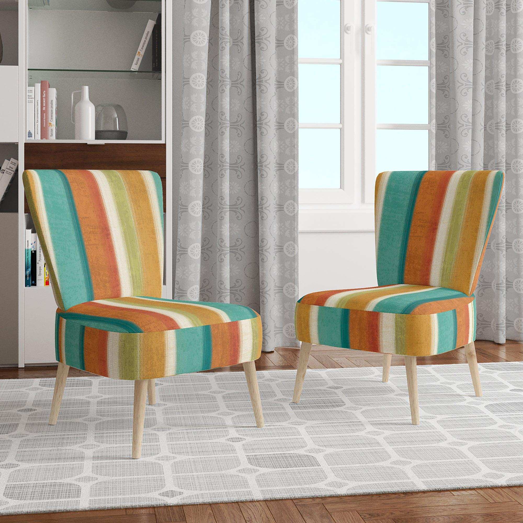 Blue, Green and Orange Vertical Abstract Stripes Mid-Century Accent Chair