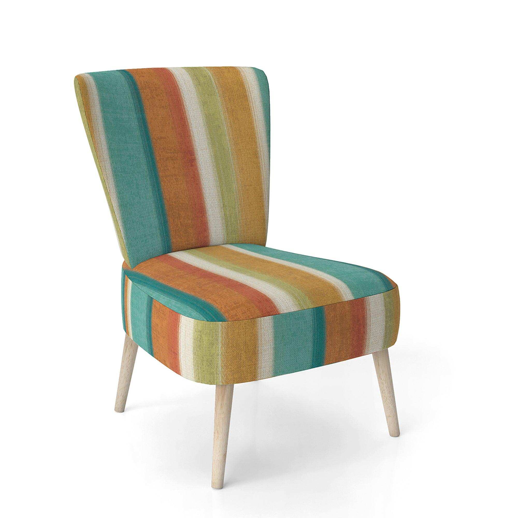 Blue, Green and Orange Vertical Abstract Stripes Mid-Century Accent Chair