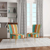 Blue, Green and Orange Vertical Abstract Stripes Mid-Century Accent Chair
