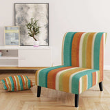 Blue, Green and Orange Vertical Abstract Stripes Mid-Century Accent Chair