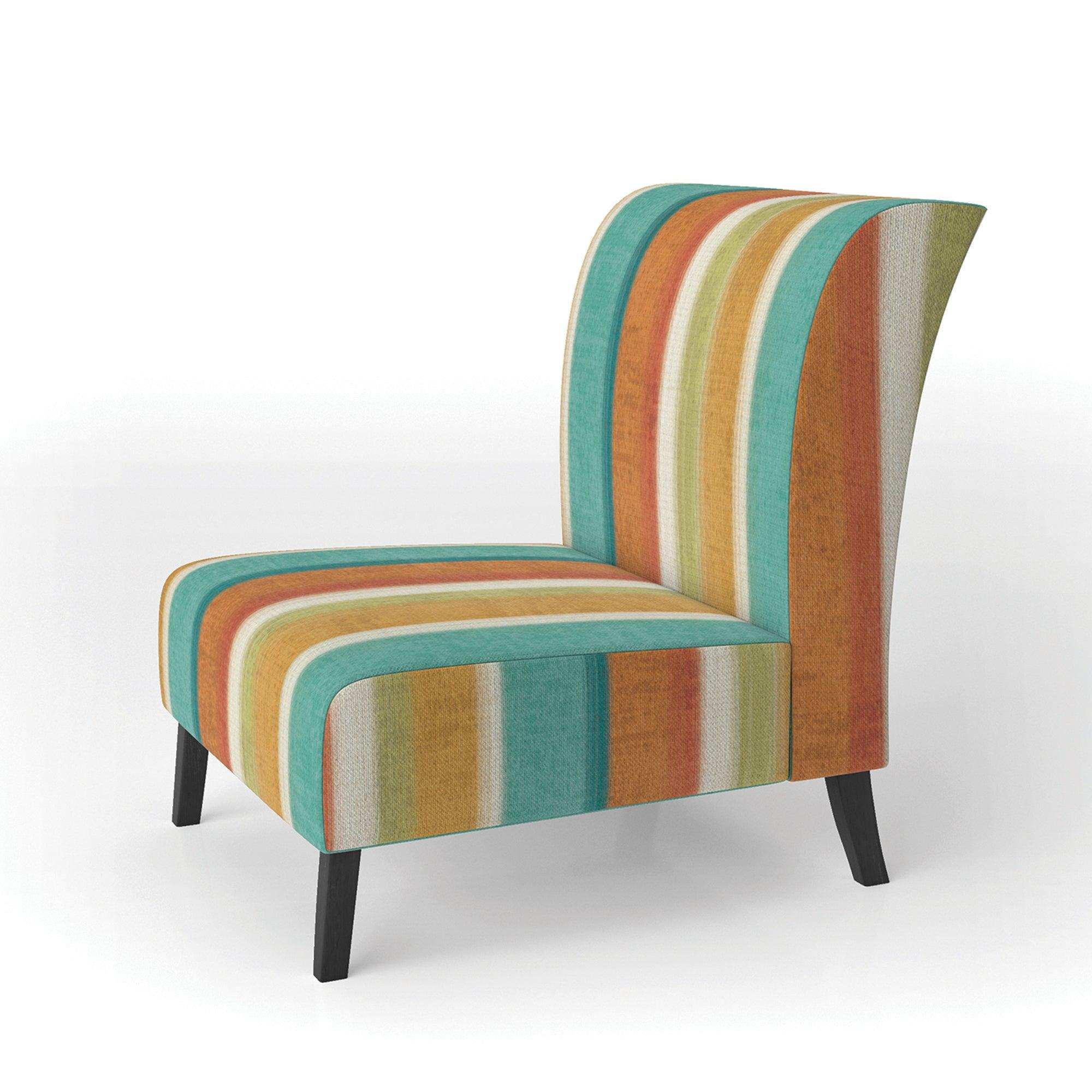 Blue, Green and Orange Vertical Abstract Stripes Mid-Century Accent Chair