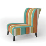 Blue, Green and Orange Vertical Abstract Stripes Mid-Century Accent Chair