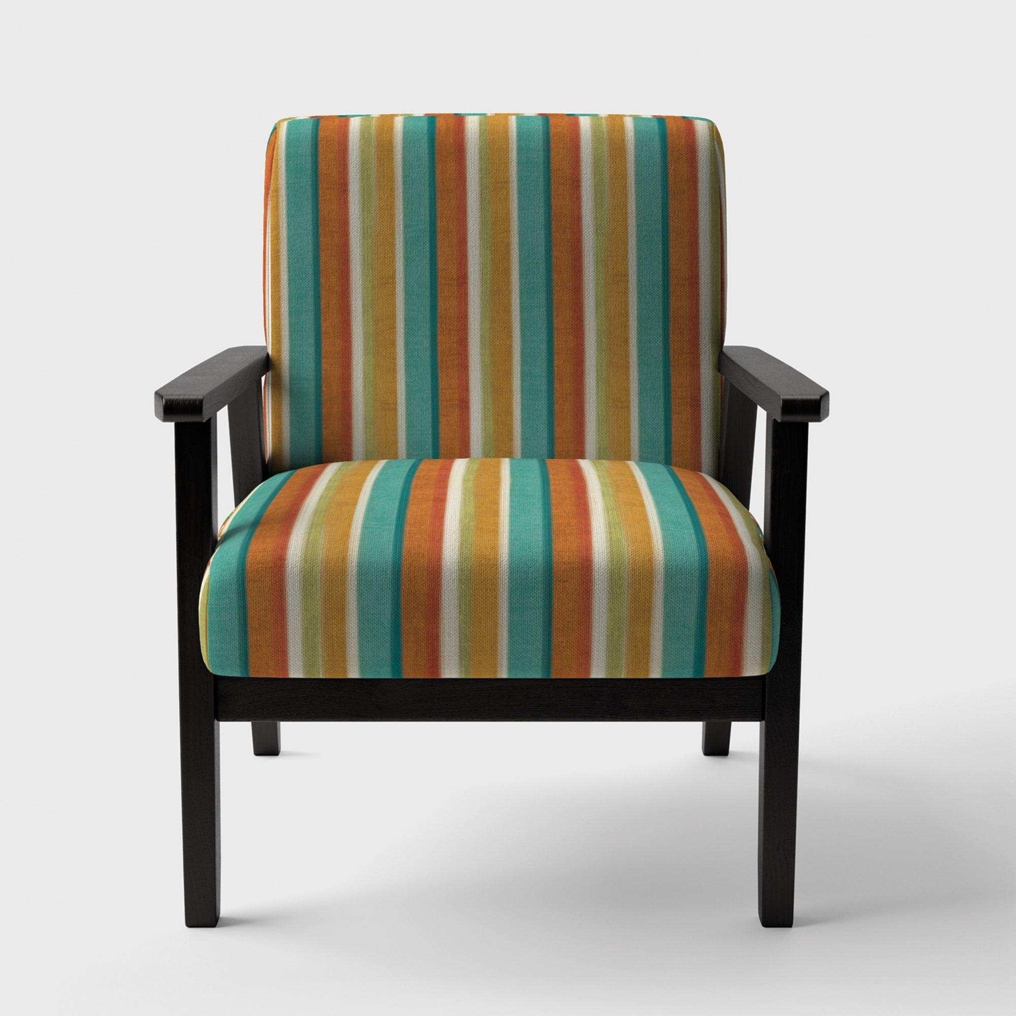 Blue, Green and Orange Vertical Abstract Stripes Mid-Century Accent Chair