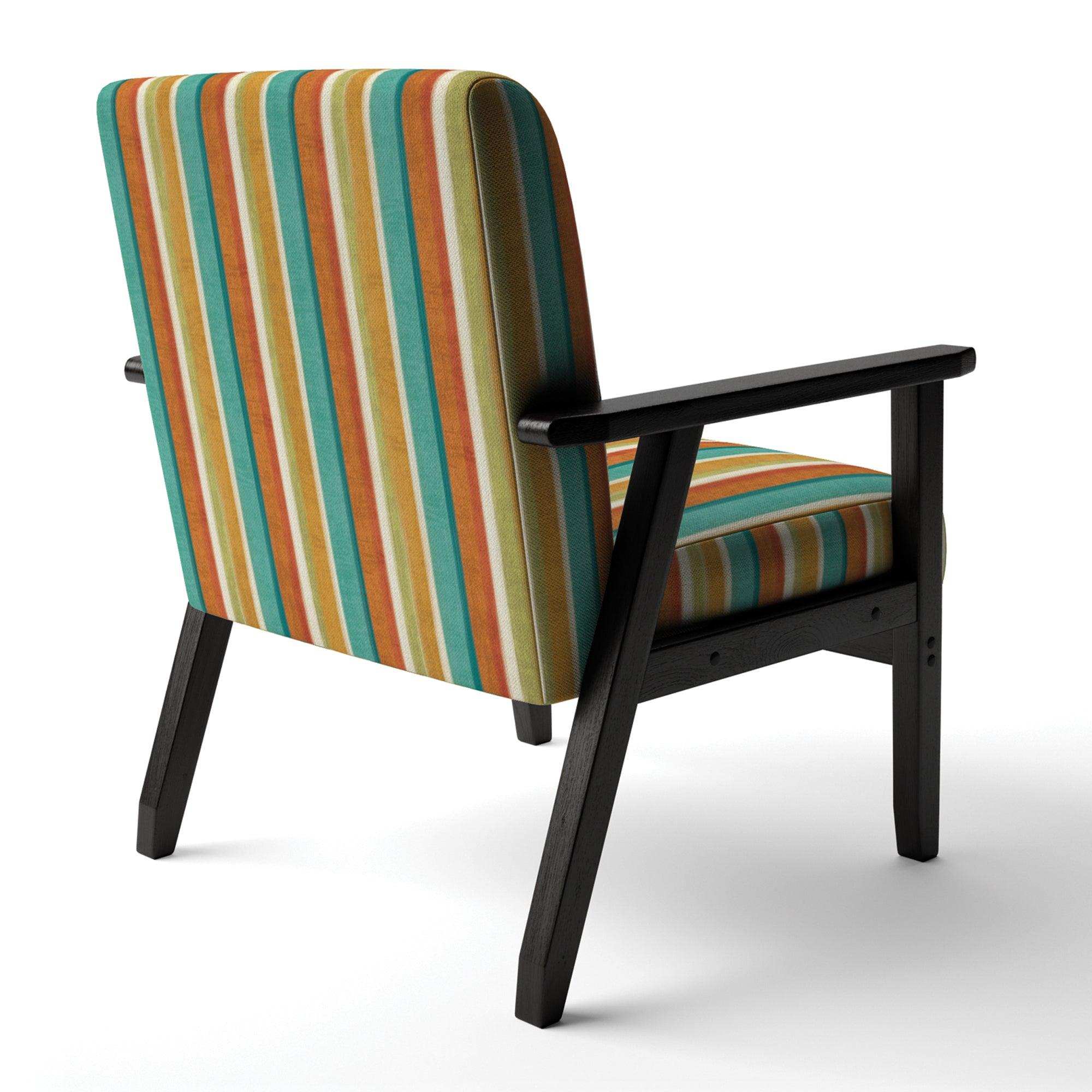 Blue, Green and Orange Vertical Abstract Stripes Mid-Century Accent Chair
