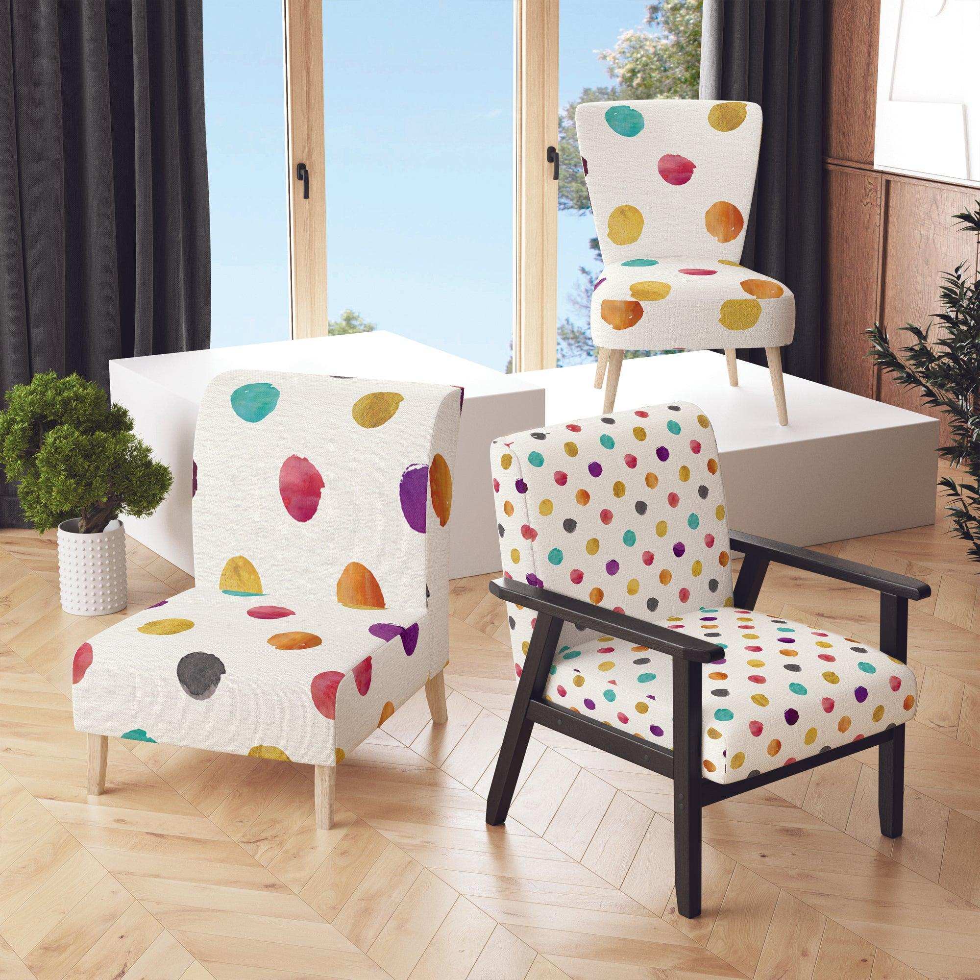 Orange Blue and Purple Polka Dot Pattern Transitional Accent Chair