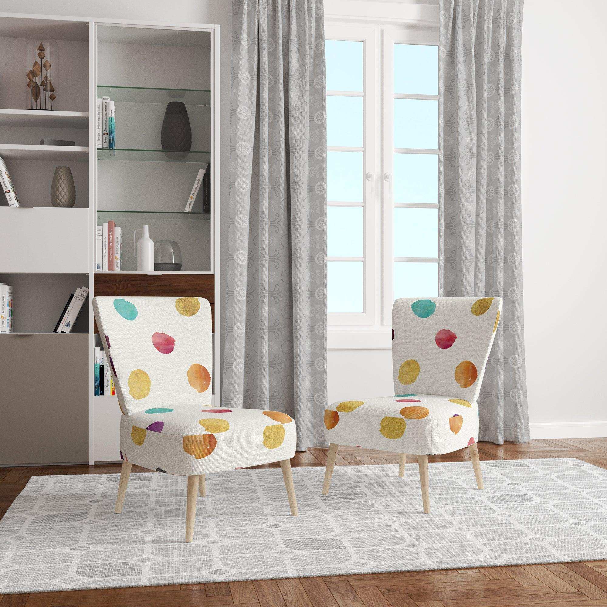Orange Blue and Purple Polka Dot Pattern Transitional Accent Chair