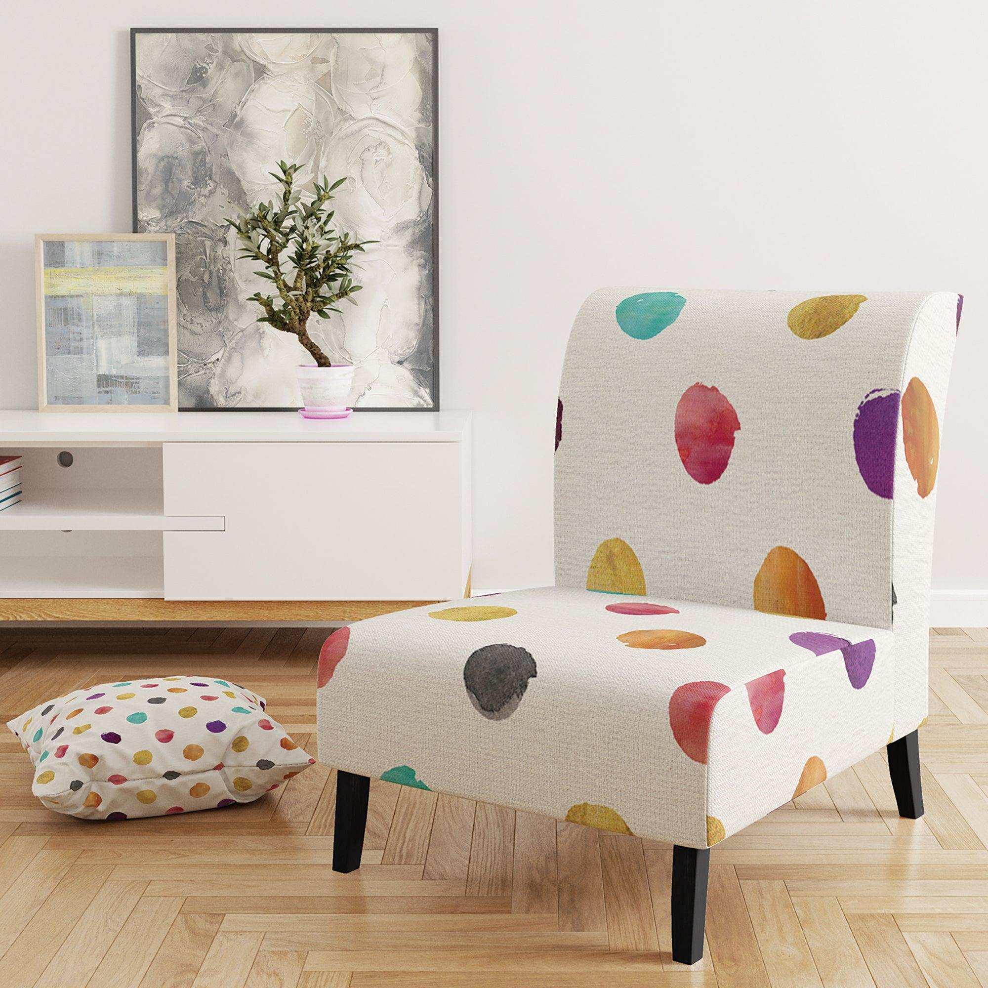 Orange Blue and Purple Polka Dot Pattern Transitional Accent Chair