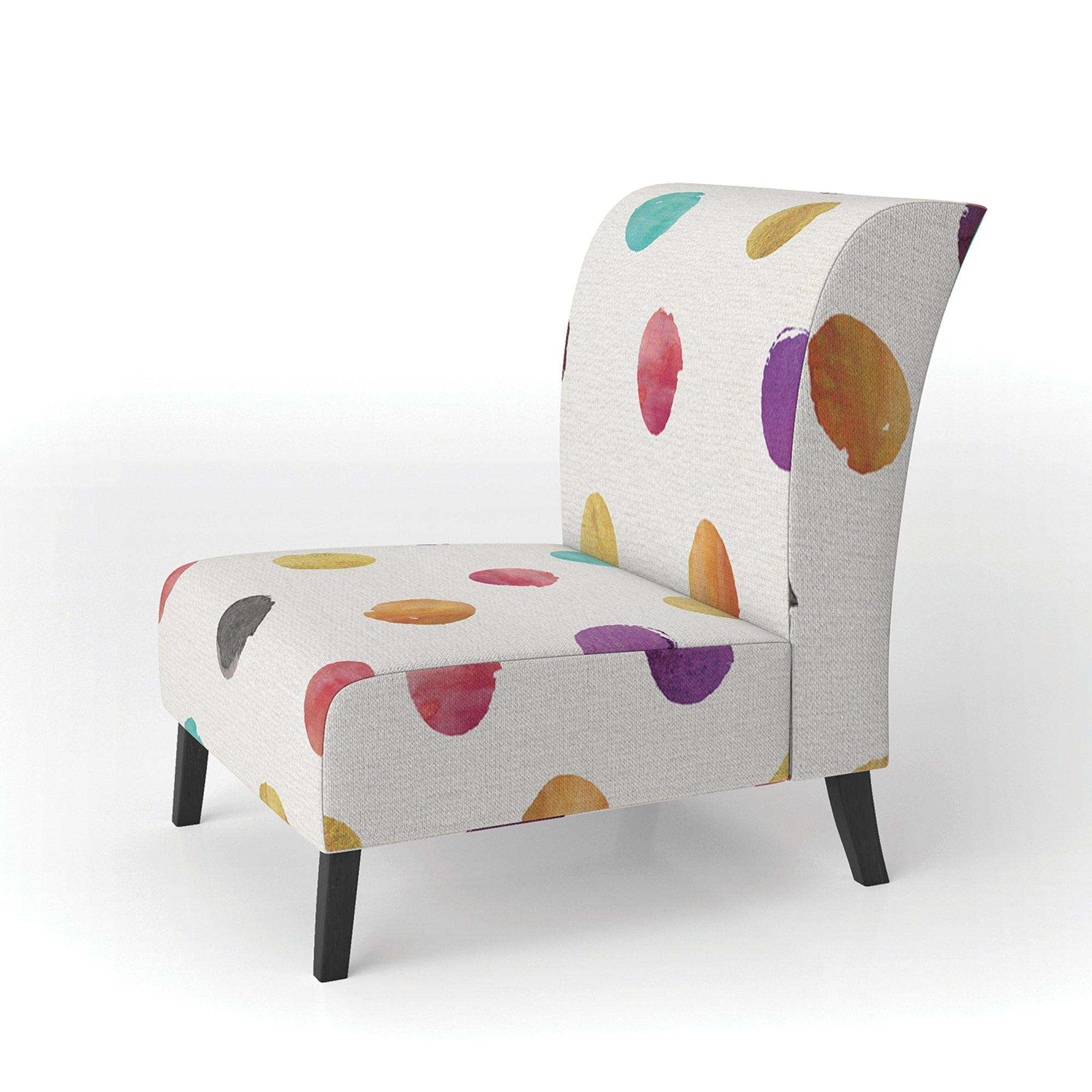 Orange Blue and Purple Polka Dot Pattern Transitional Accent Chair