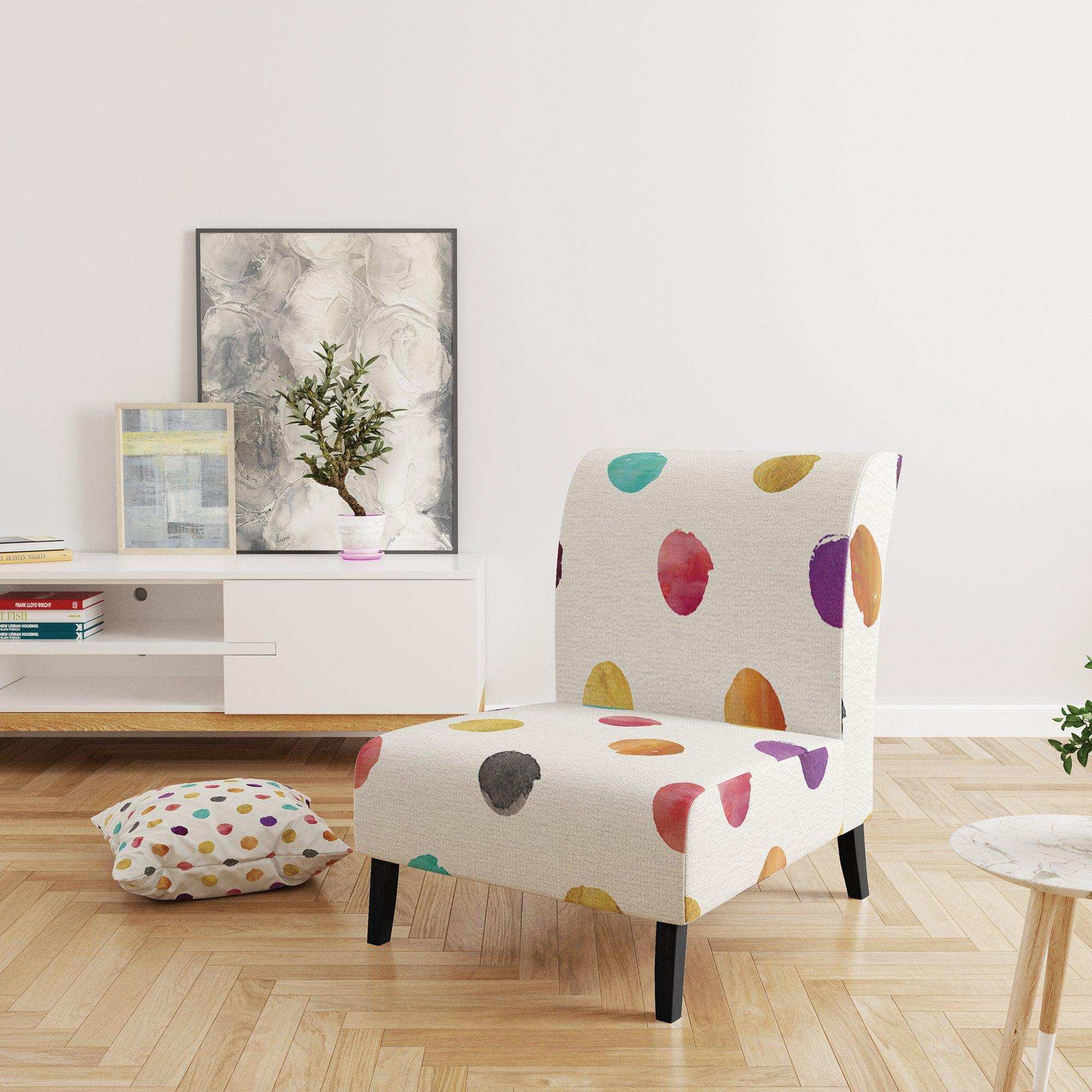 Orange Blue and Purple Polka Dot Pattern Transitional Accent Chair