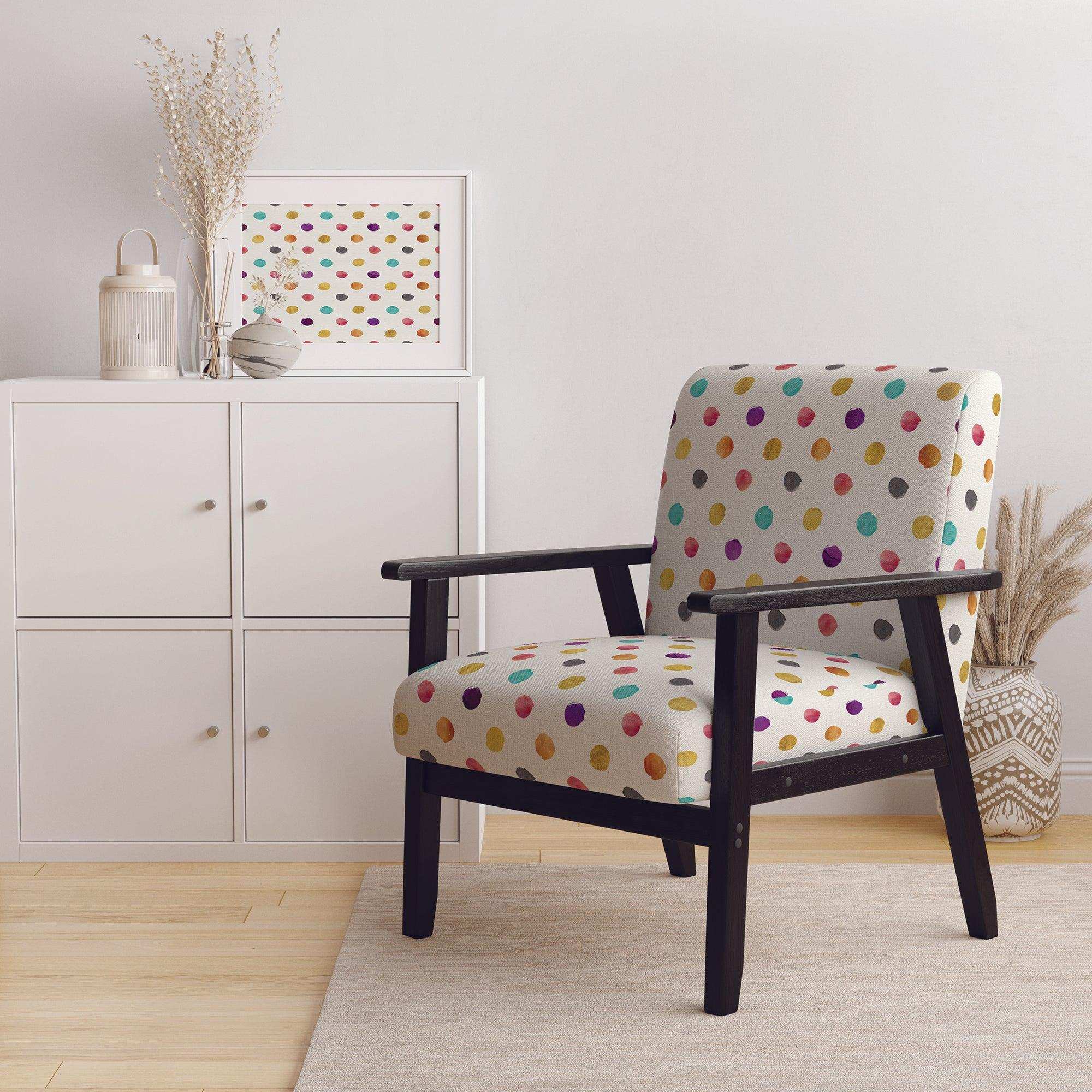 Orange Blue and Purple Polka Dot Pattern Transitional Accent Chair