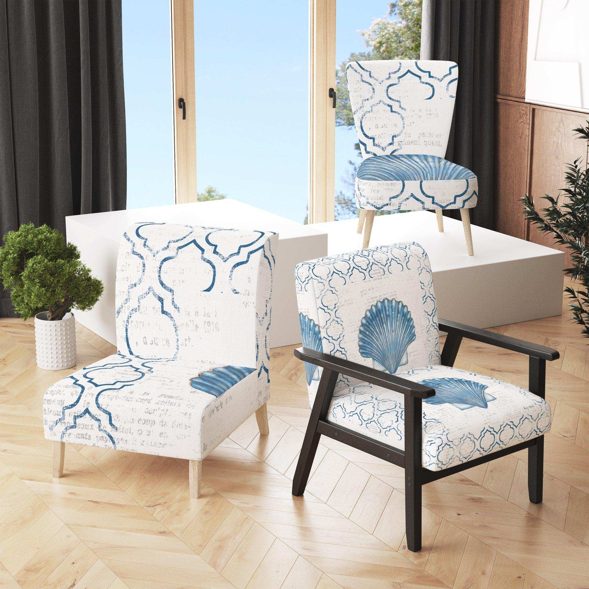 Navy Blue Scallop Shell Nautical & Coastal Accent Chair