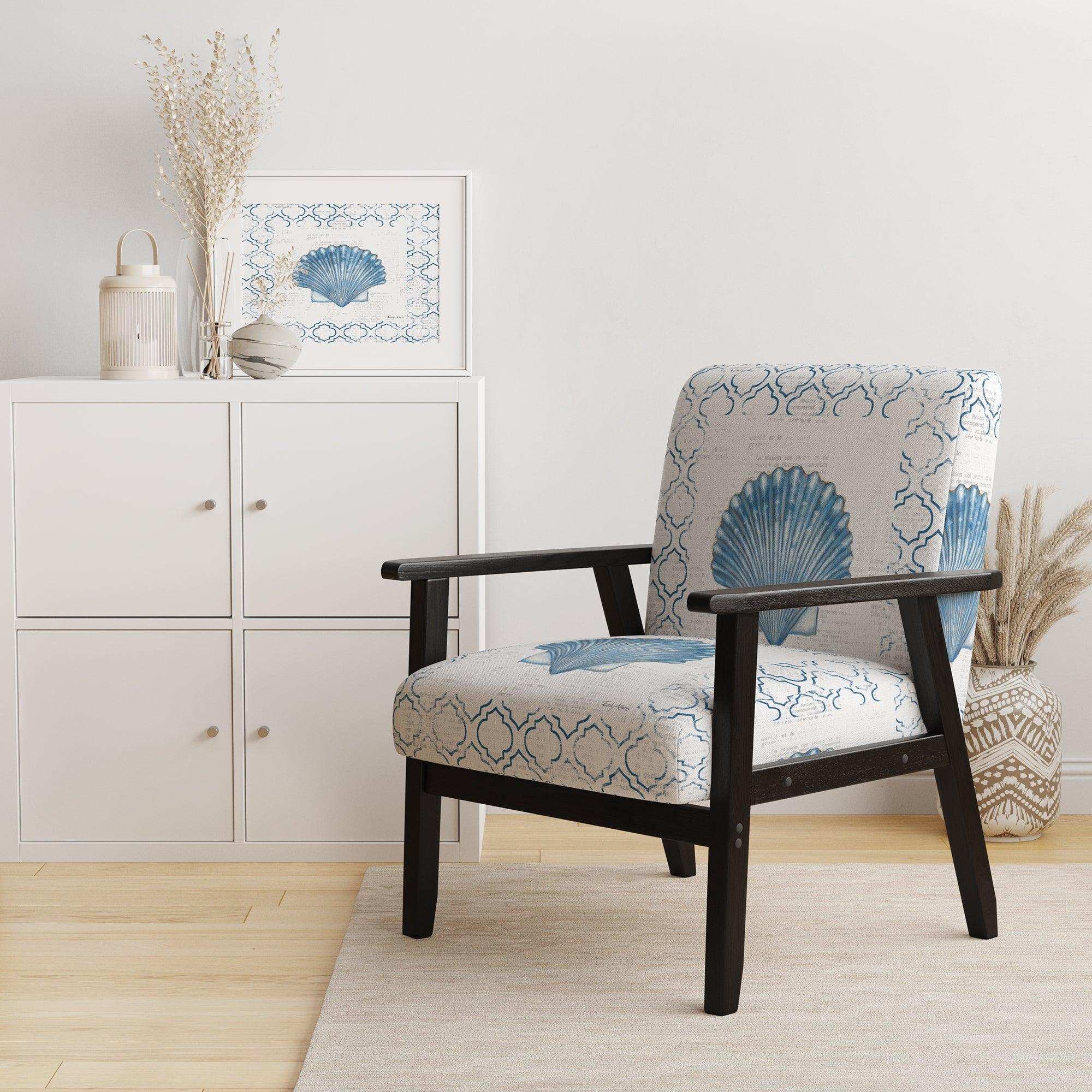 Navy Blue Scallop Shell Nautical & Coastal Accent Chair