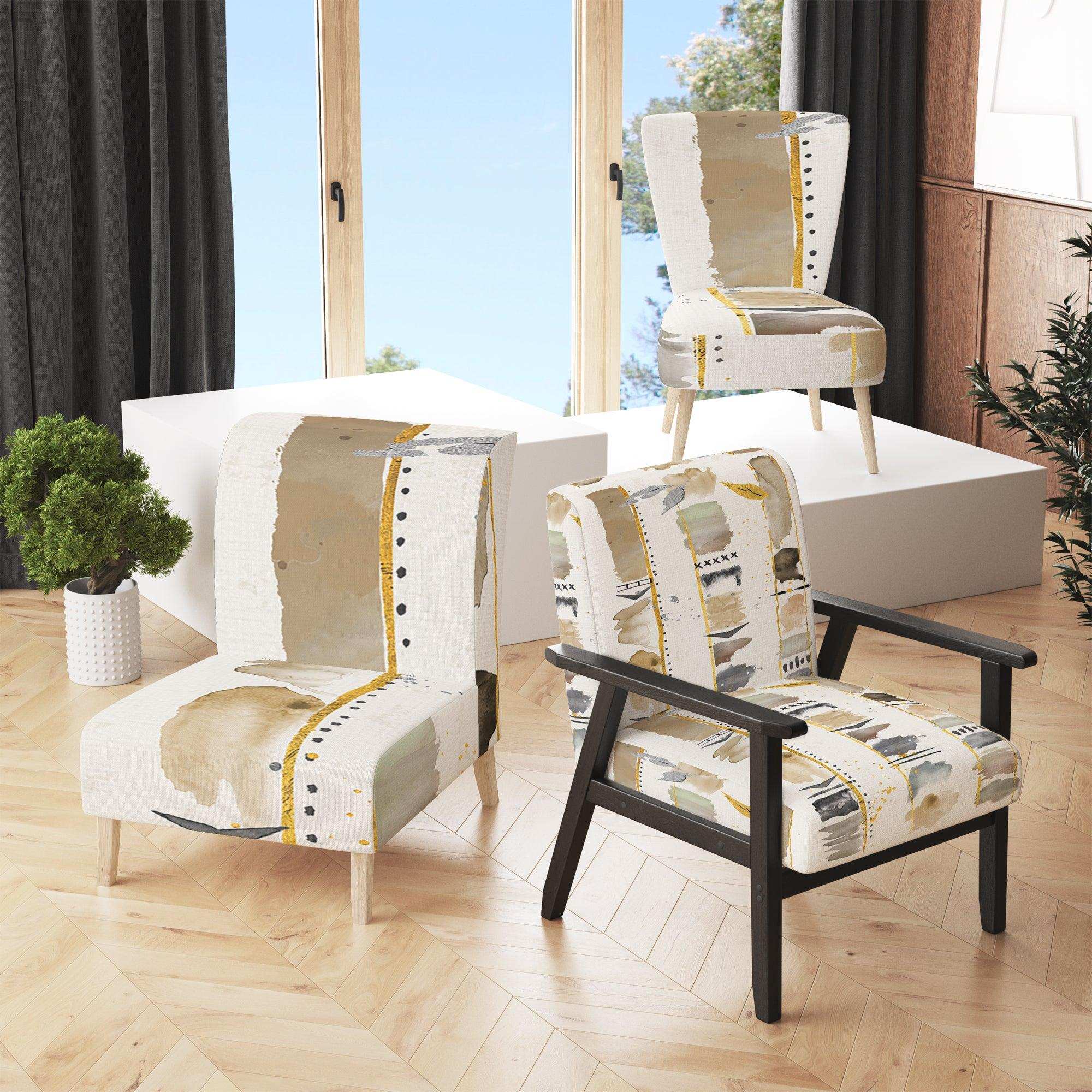 Abstract Gold Birch Trees I Modern Accent Chair