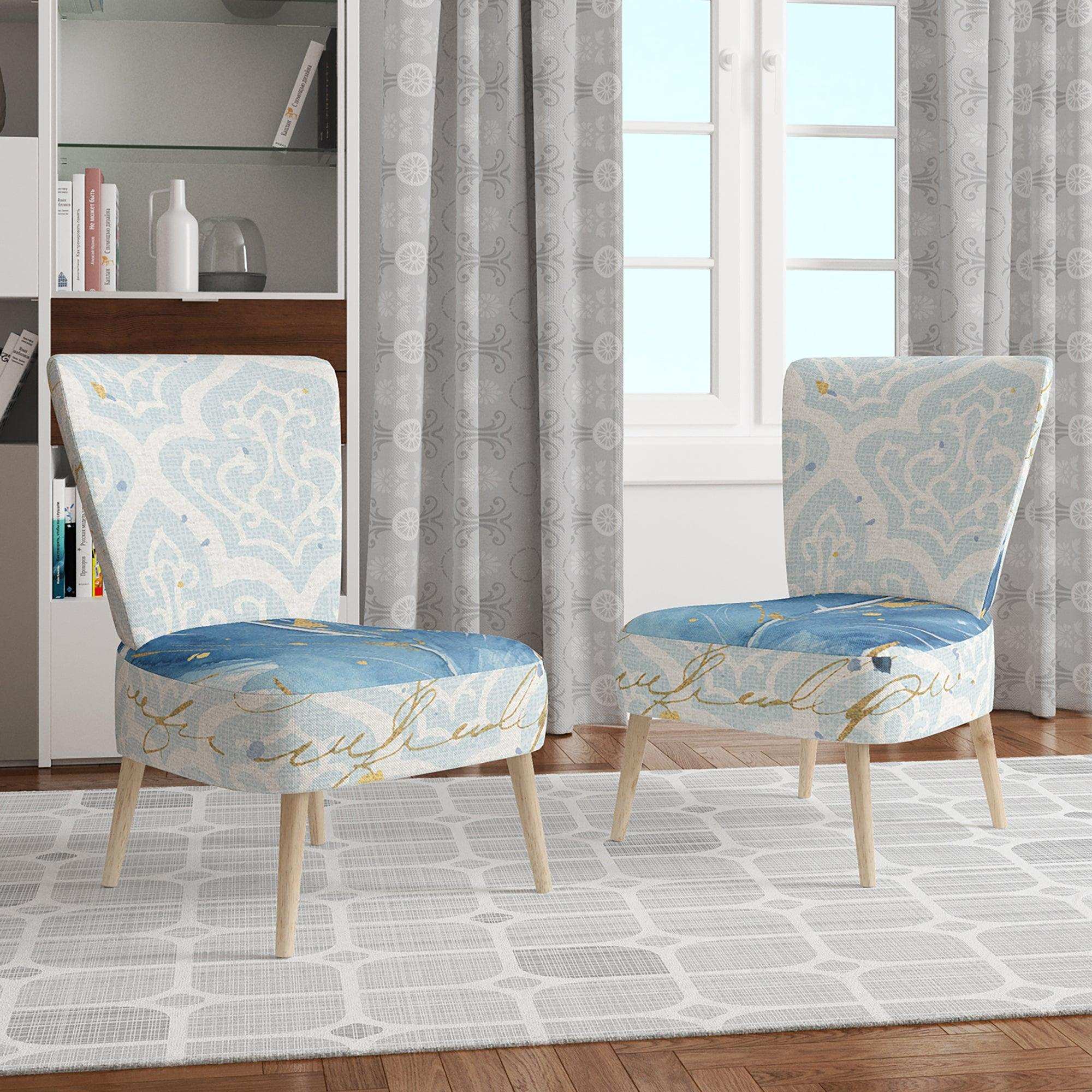 Blue Damask Feather Farmhouse Accent Chair