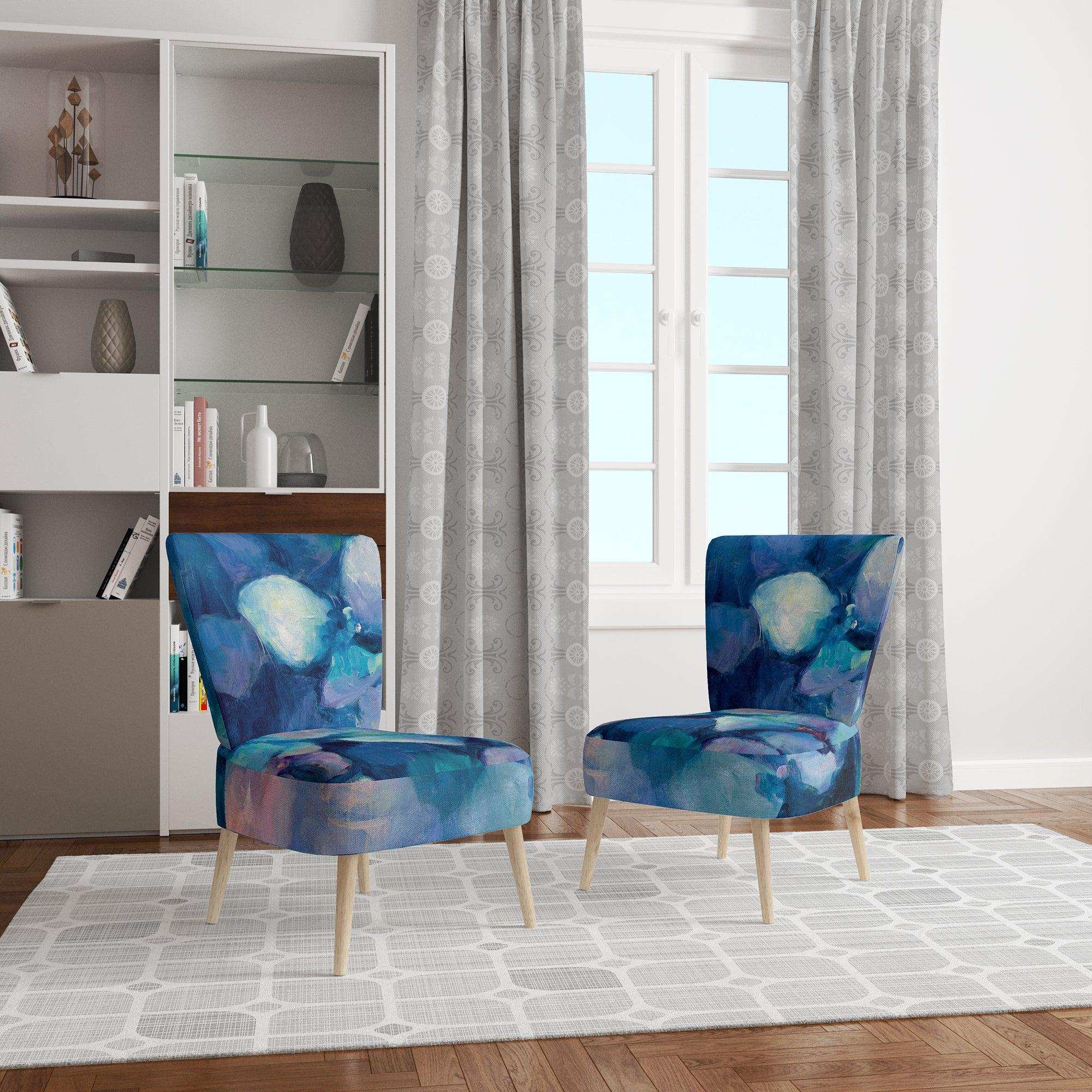 Abstract Blue Flower Petals Traditional Accent Chair Side Chair