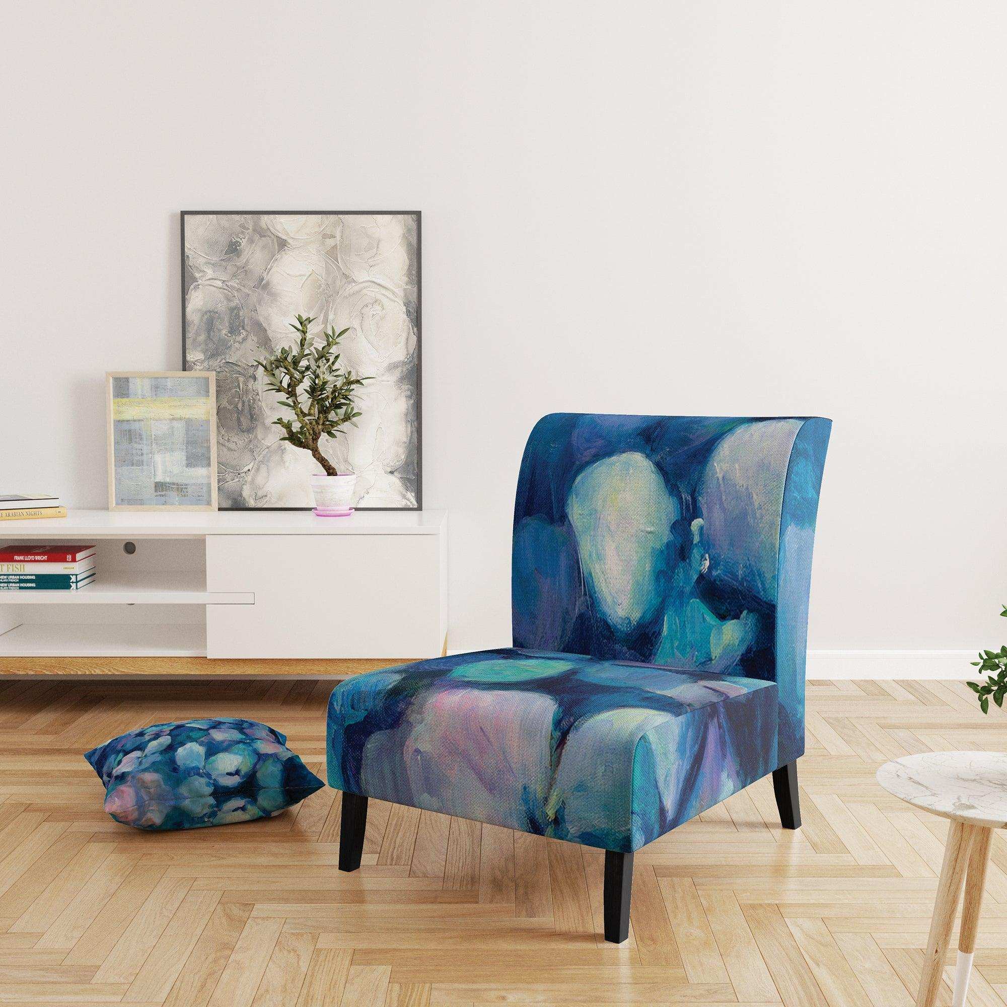 Abstract Blue Flower Petals Traditional Accent Chair Slipper Chair