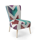 Geometric Pattern of Red And Blue Arrows Transitional Accent Chair