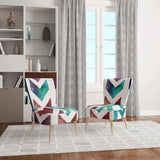 Geometric Pattern of Red And Blue Arrows Transitional Accent Chair