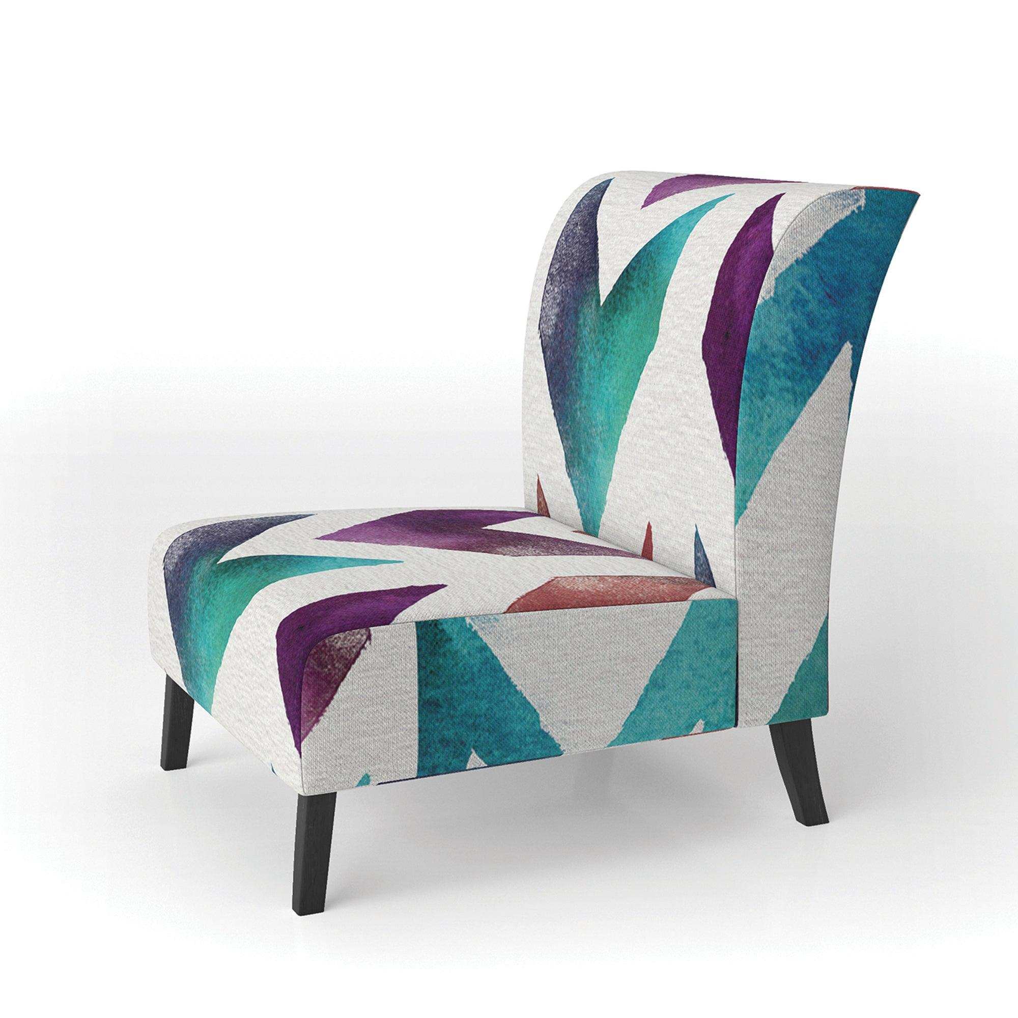 Geometric Pattern of Red And Blue Arrows Transitional Accent Chair