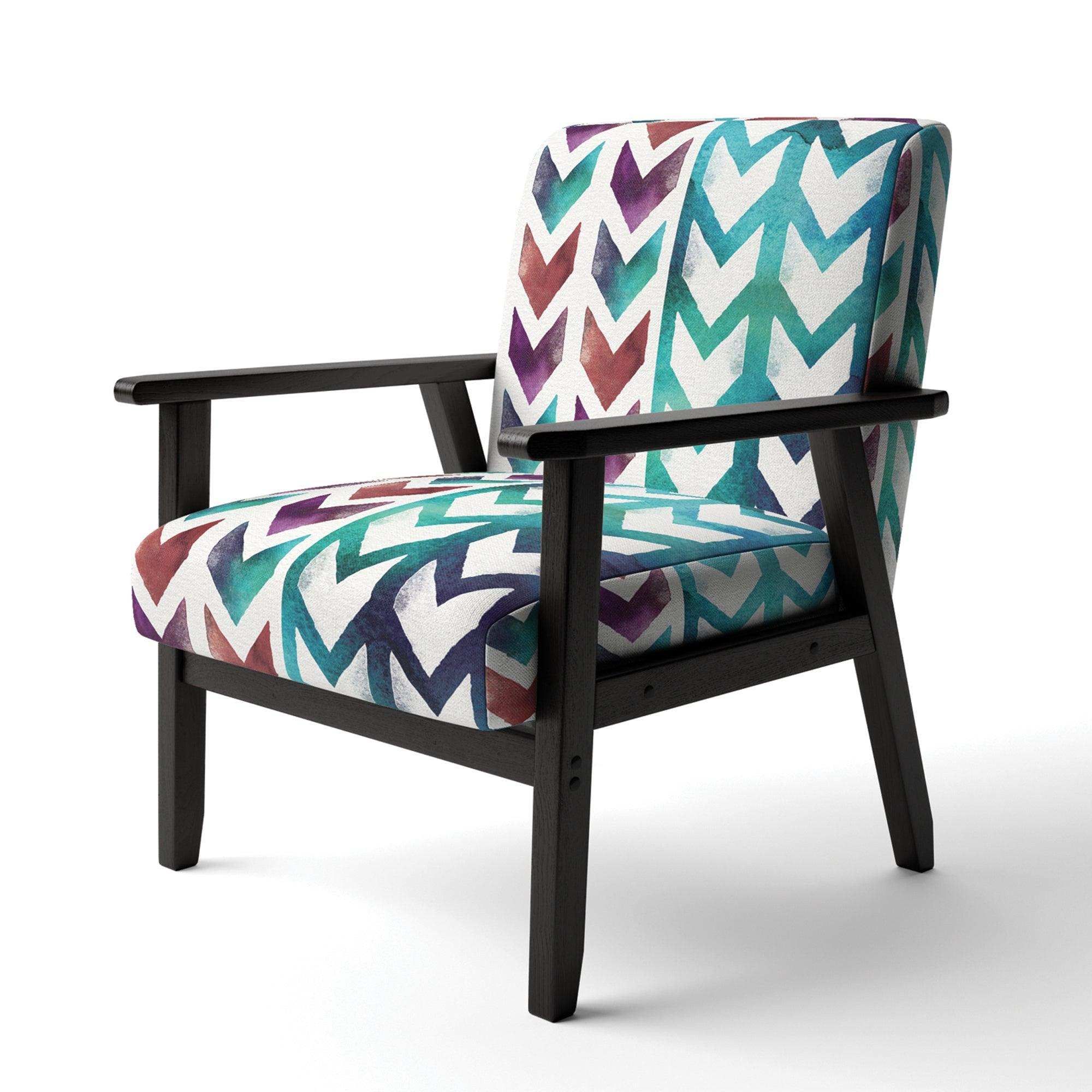 Geometric Pattern of Red And Blue Arrows Transitional Accent Chair