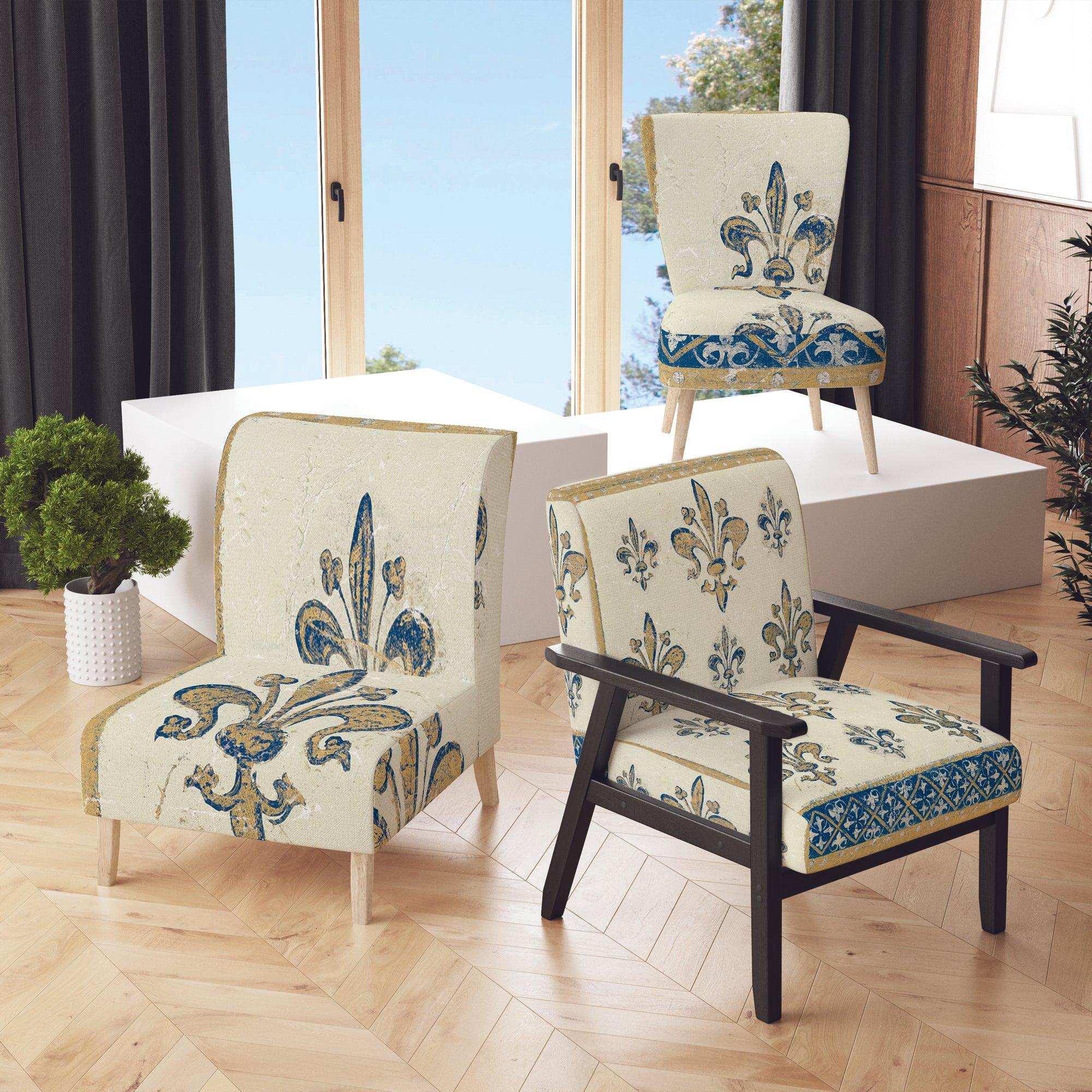 Fleur de Lis Gold Pattern Glam Accent Chair