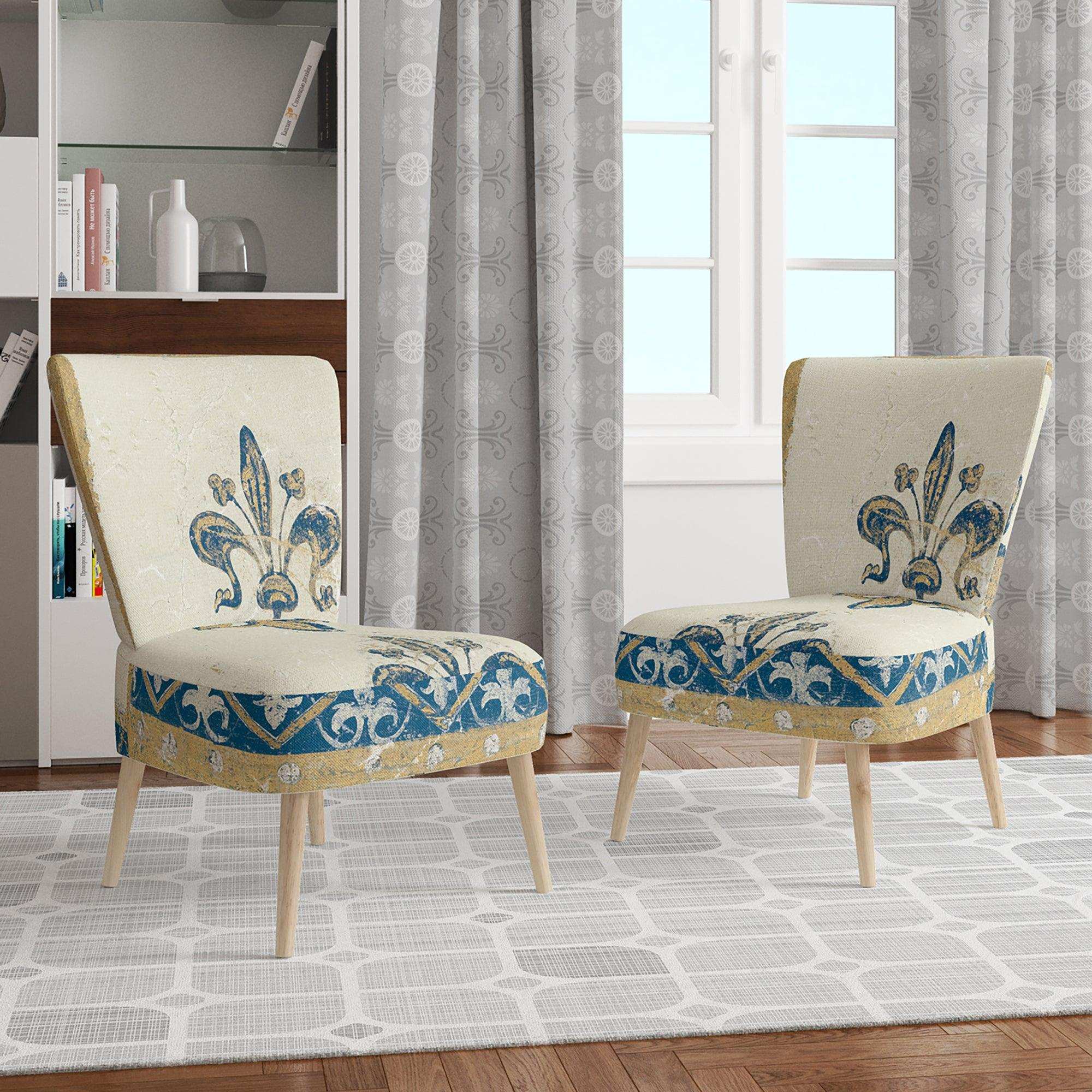 Fleur de Lis Gold Pattern Glam Accent Chair