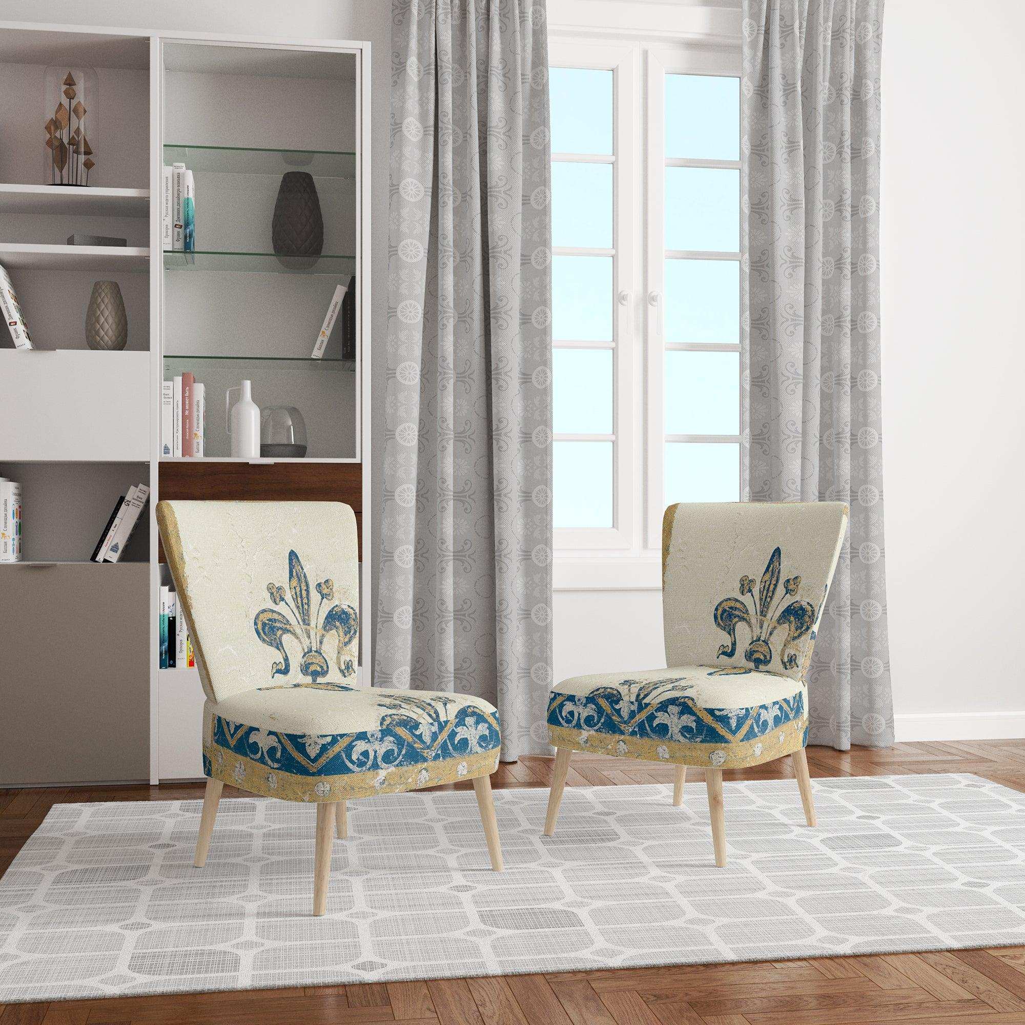 Fleur de Lis Gold Pattern Glam Accent Chair